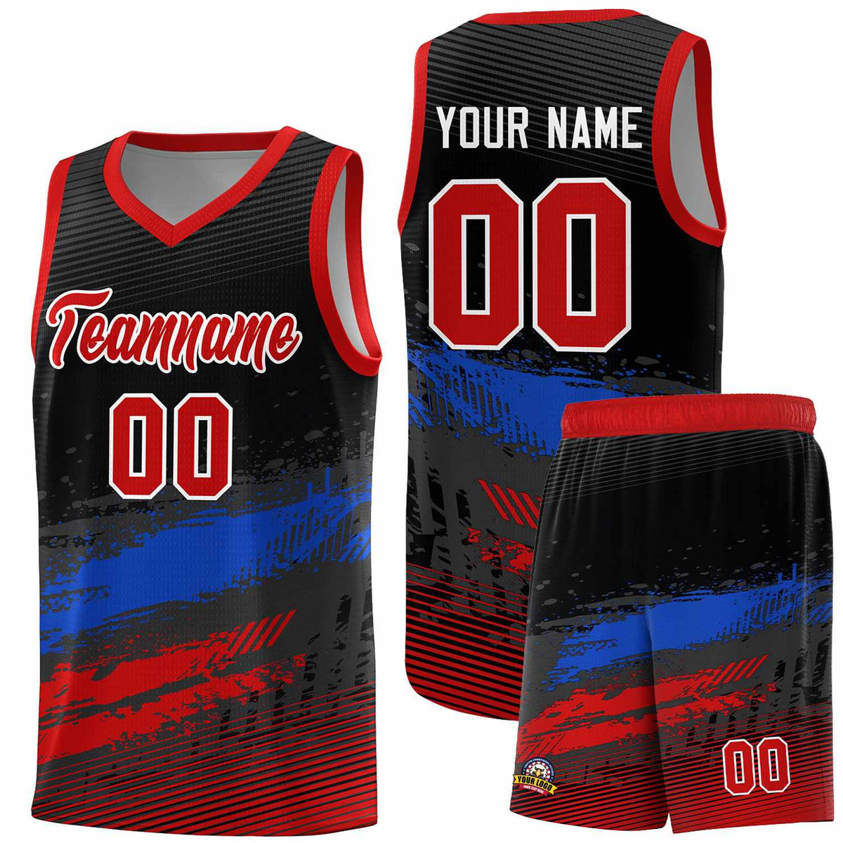 Custom Black Royal and Red Graffiti Pattern Sports Uniform Basketball Jersey|KXKSHOP