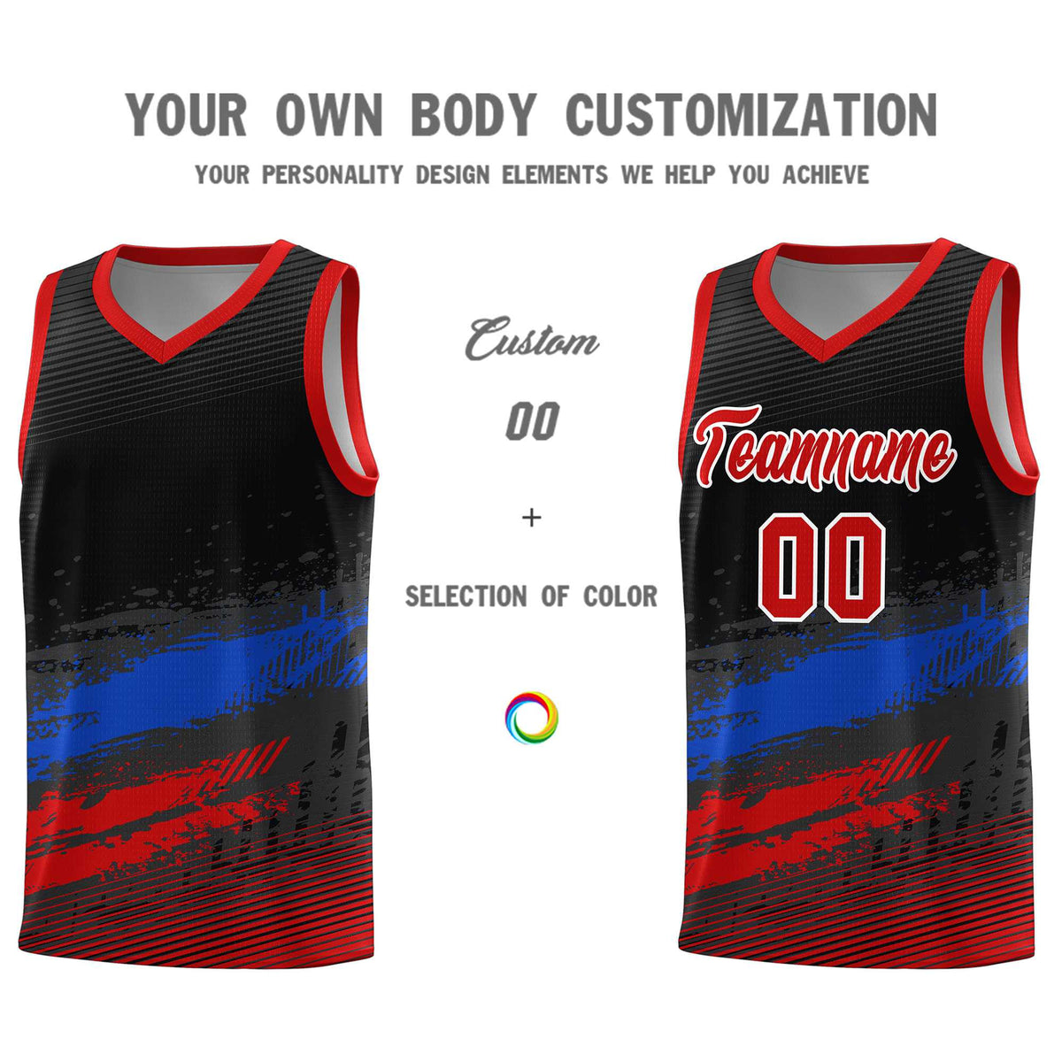Custom Black Royal and Red Graffiti Pattern Sports Uniform Basketball Jersey|KXKSHOP