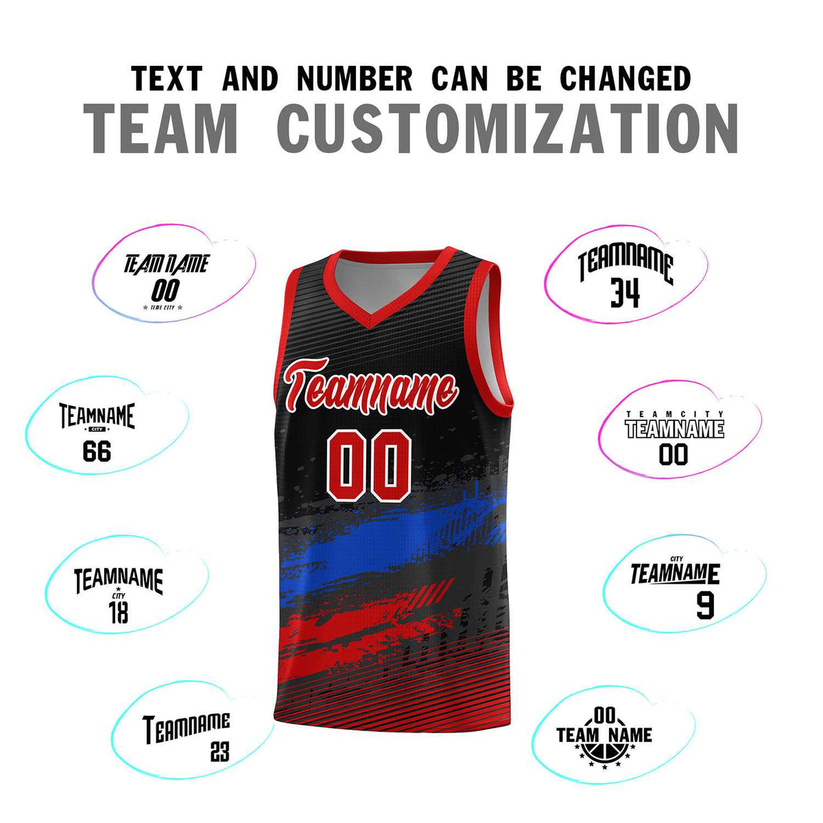 Custom Black Royal and Red Graffiti Pattern Sports Uniform Basketball Jersey|KXKSHOP
