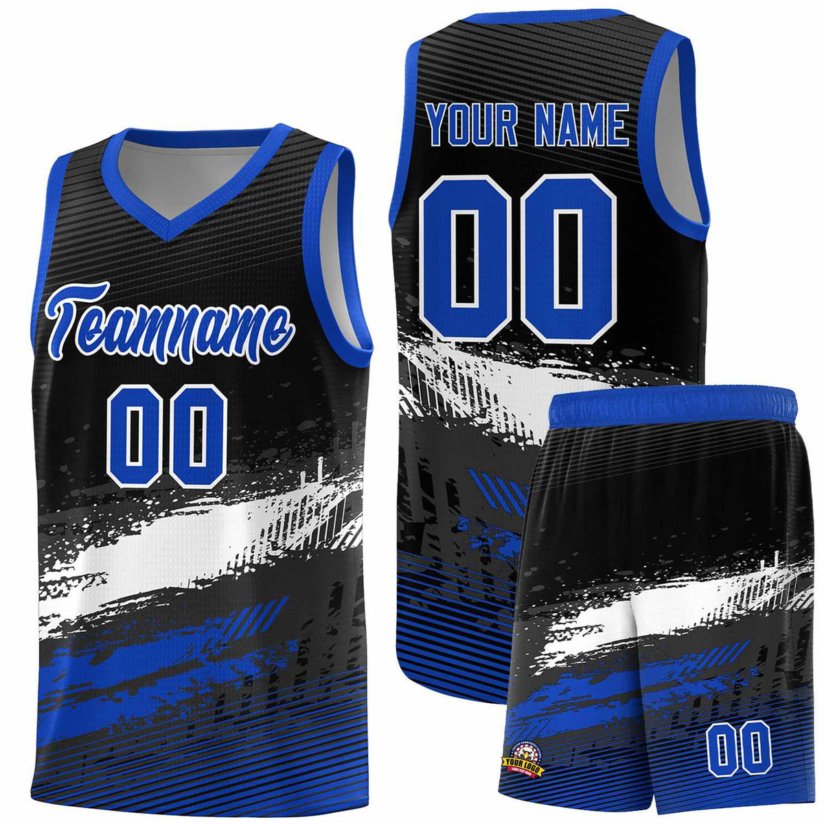 Custom Black White and Royal Graffiti Pattern Sports Uniform Basketball Jersey|KXKSHOP