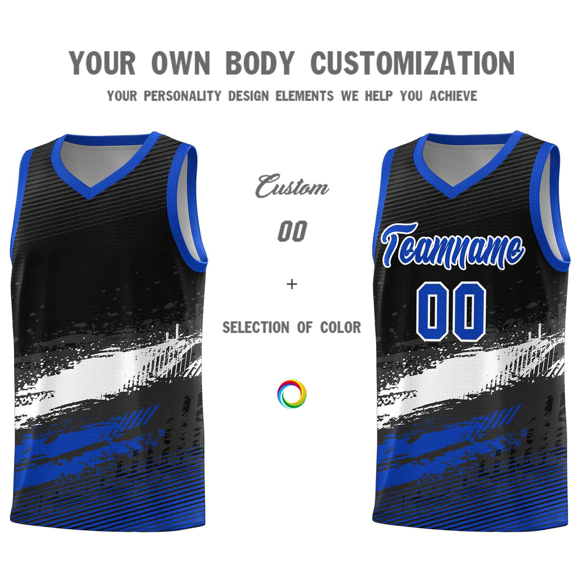 Custom Black White and Royal Graffiti Pattern Sports Uniform Basketball Jersey|KXKSHOP