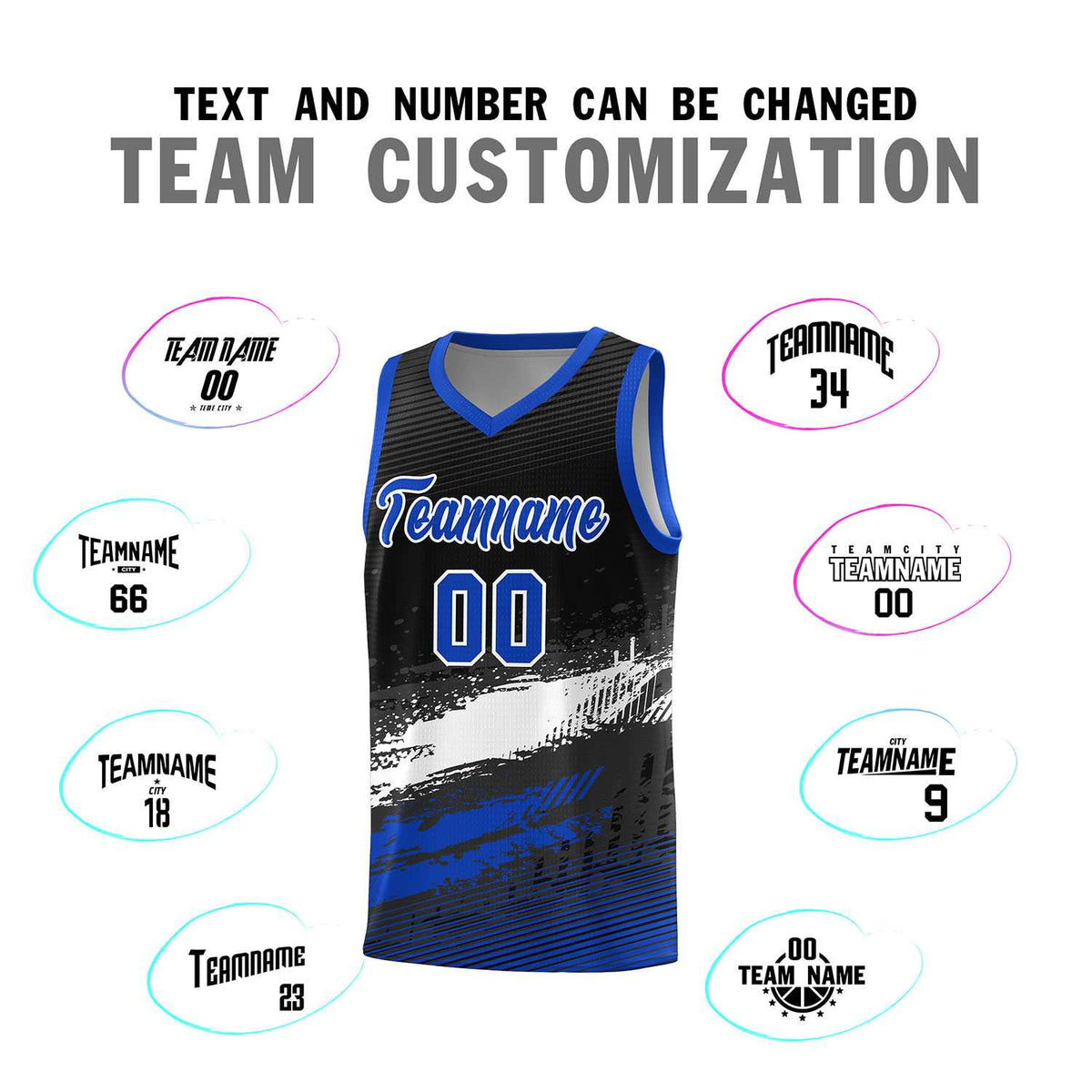 Custom Black White and Royal Graffiti Pattern Sports Uniform Basketball Jersey|KXKSHOP
