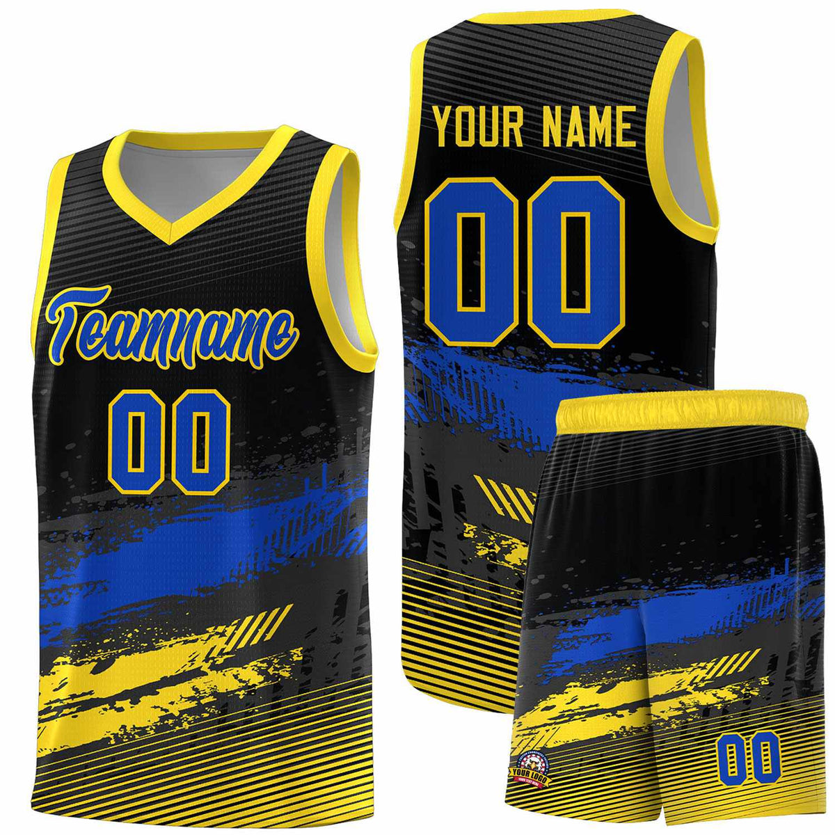 Custom Black Royal and Gold Graffiti Pattern Sports Uniform Basketball Jersey|KXKSHOP