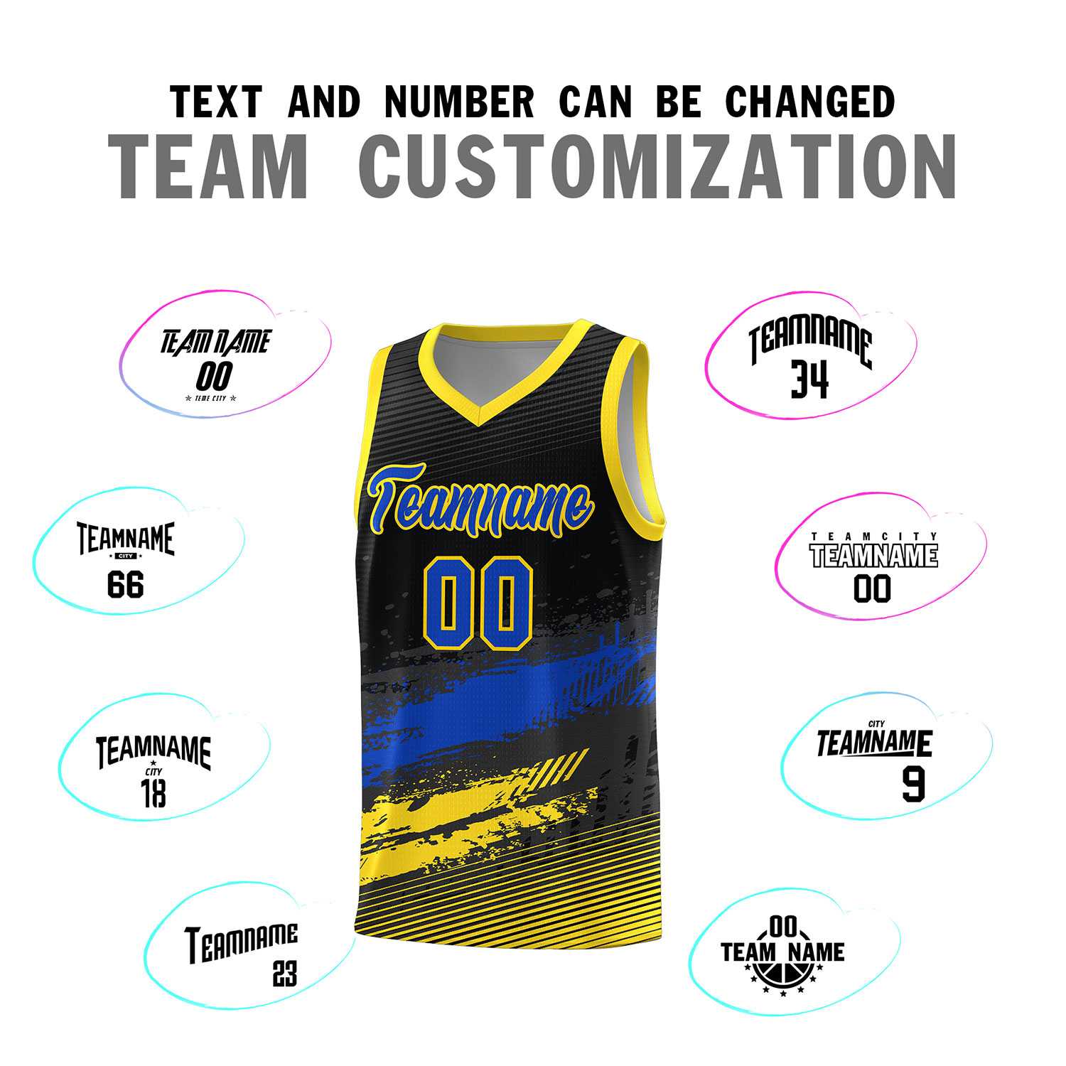Custom Black Royal and Gold Graffiti Pattern Sports Uniform Basketball Jersey|KXKSHOP