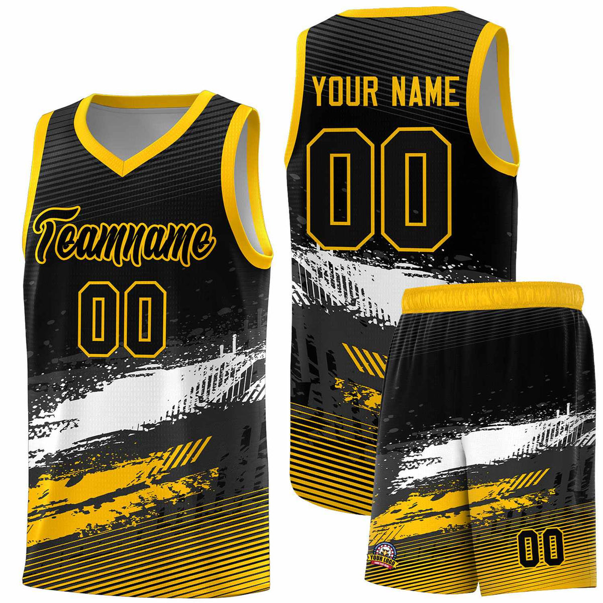 Custom Black White and Yellow Graffiti Pattern Sports Uniform Basketball Jersey|KXKSHOP