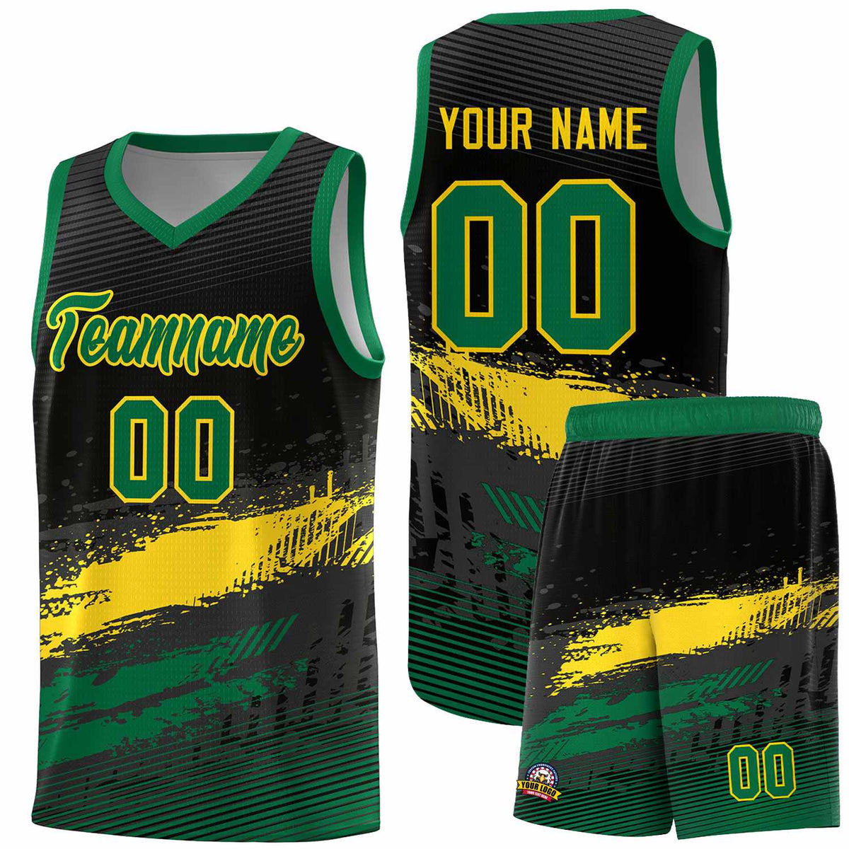 Custom Black Yellow and Kelly Green Graffiti Pattern Sports Uniform Basketball Jersey|KXKSHOP