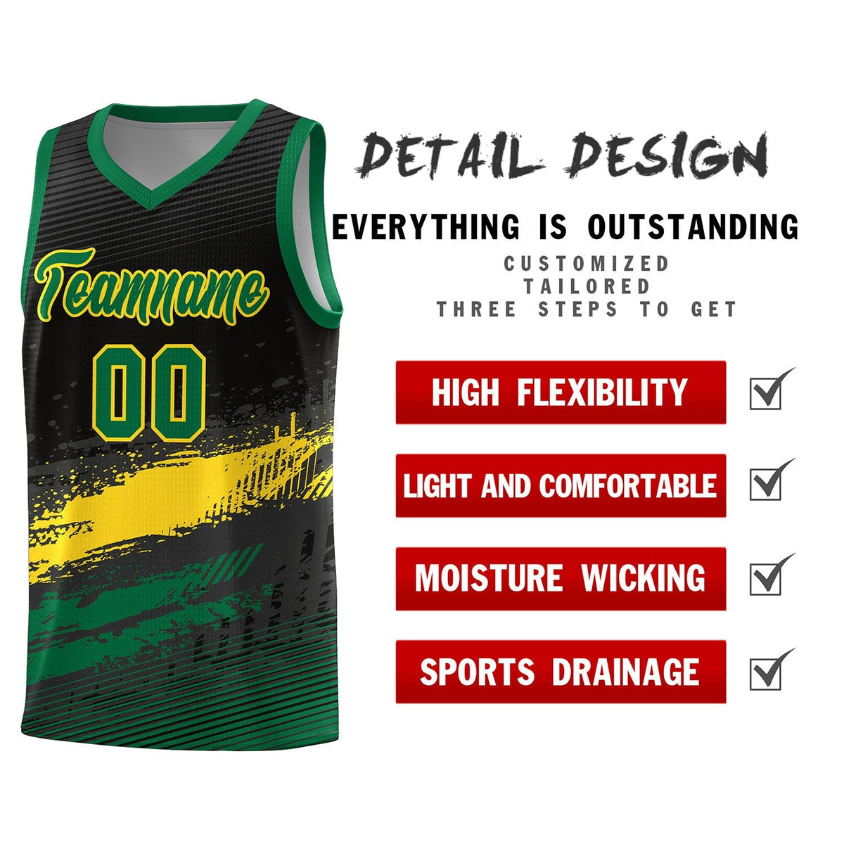 Custom Black Yellow and Kelly Green Graffiti Pattern Sports Uniform Basketball Jersey|KXKSHOP