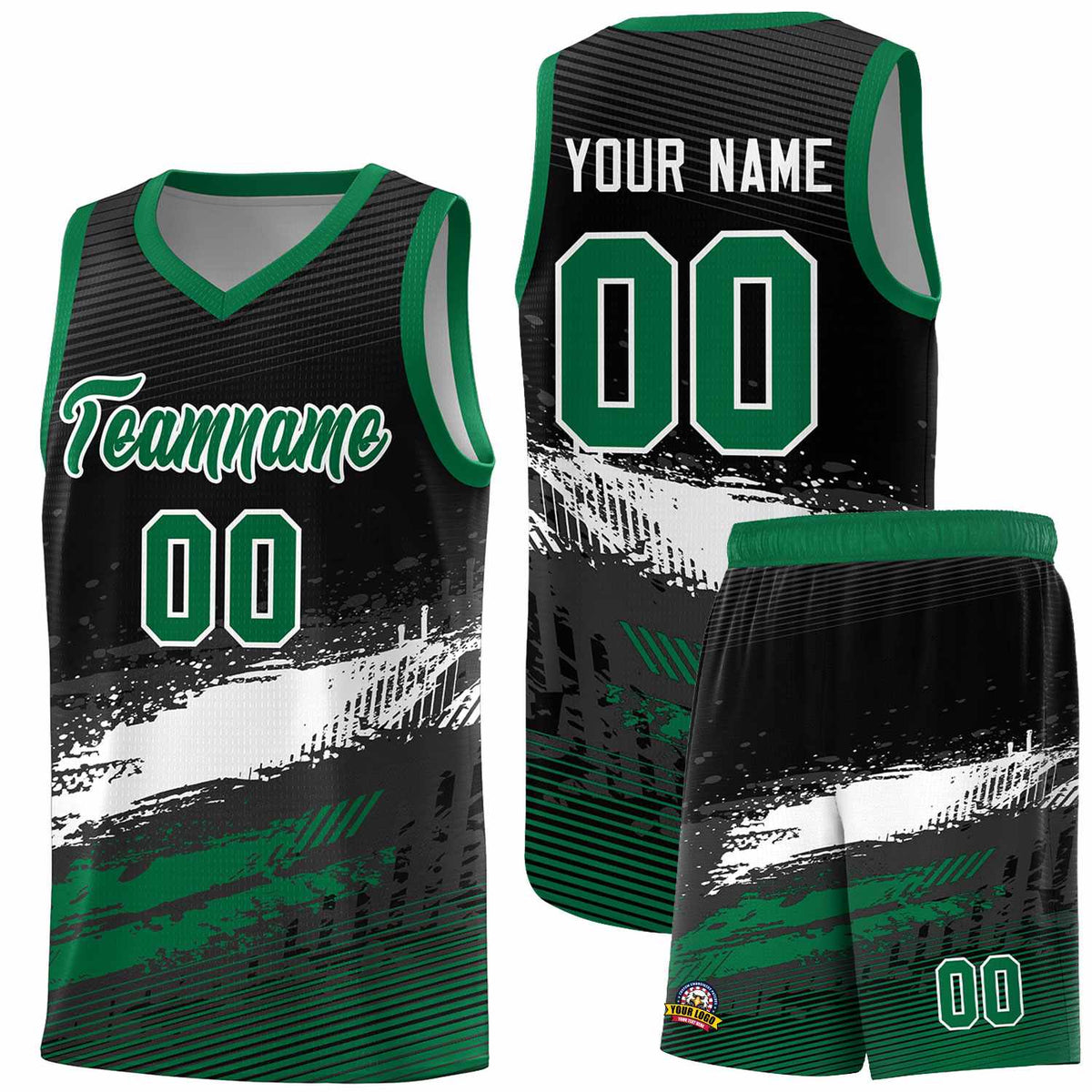 Custom Black White and Kelly Green Graffiti Pattern Sports Uniform Basketball Jersey|KXKSHOP