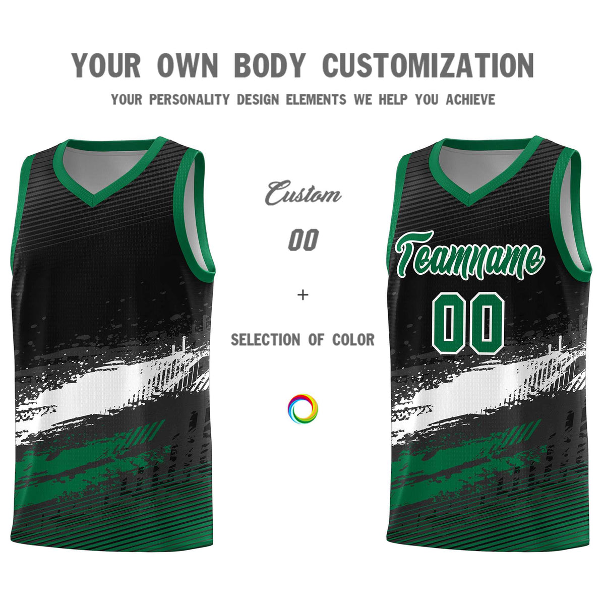 Custom Black White and Kelly Green Graffiti Pattern Sports Uniform Basketball Jersey|KXKSHOP