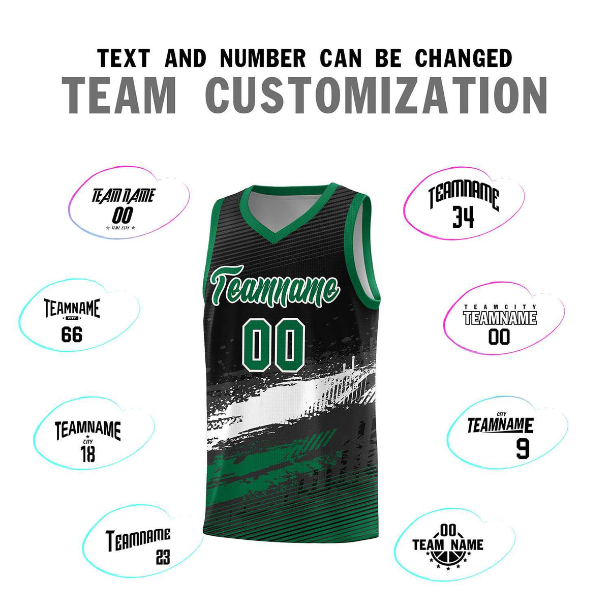 Custom Black White and Kelly Green Graffiti Pattern Sports Uniform Basketball Jersey|KXKSHOP