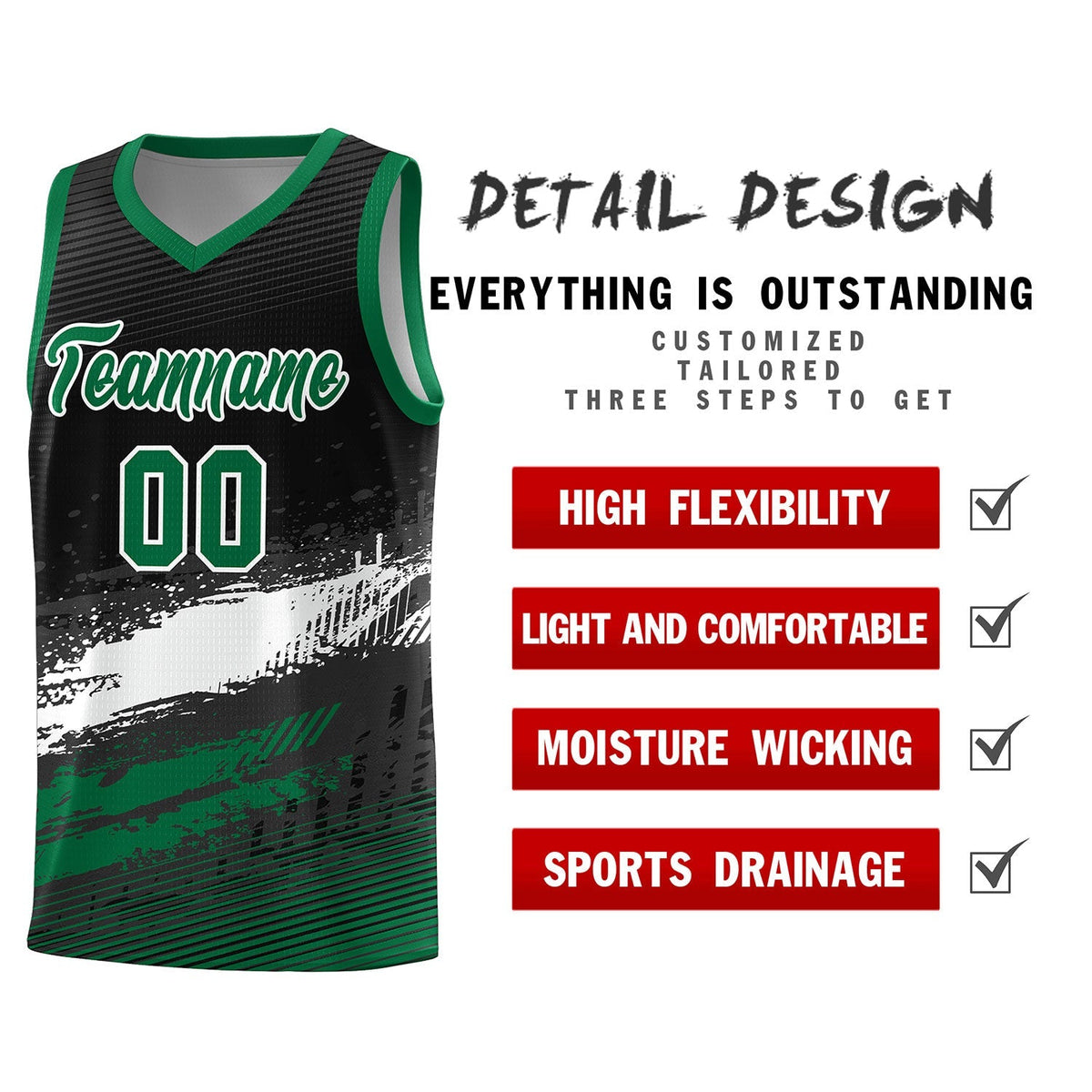 Custom Black White and Kelly Green Graffiti Pattern Sports Uniform Basketball Jersey|KXKSHOP
