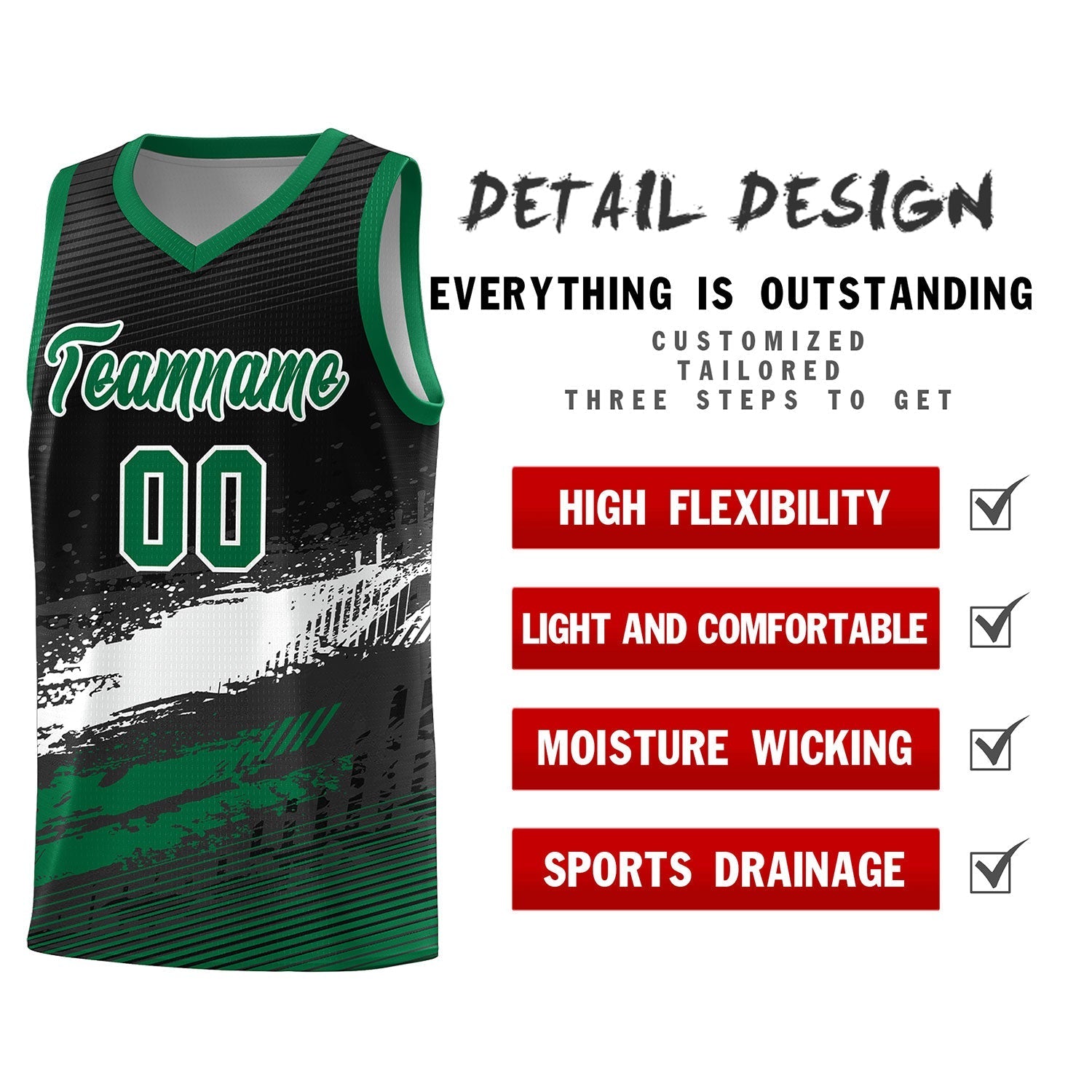 Custom Black White and Kelly Green Graffiti Pattern Sports Uniform Basketball Jersey|KXKSHOP
