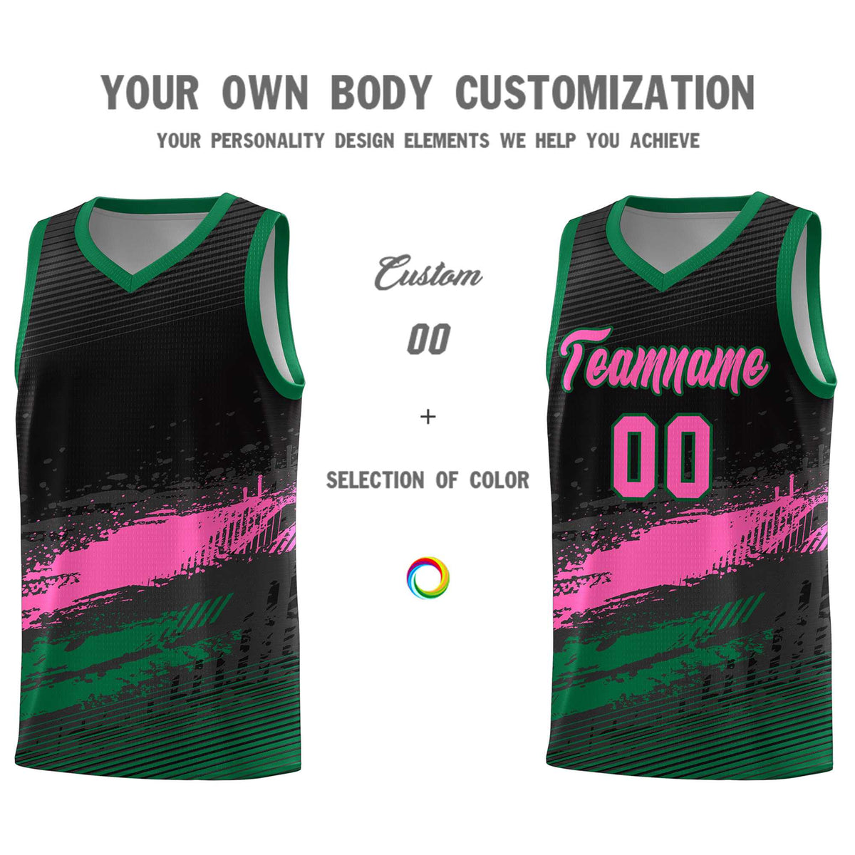 Custom Black Pink and Kelly Green Graffiti Pattern Sports Uniform Basketball Jersey|KXKSHOP