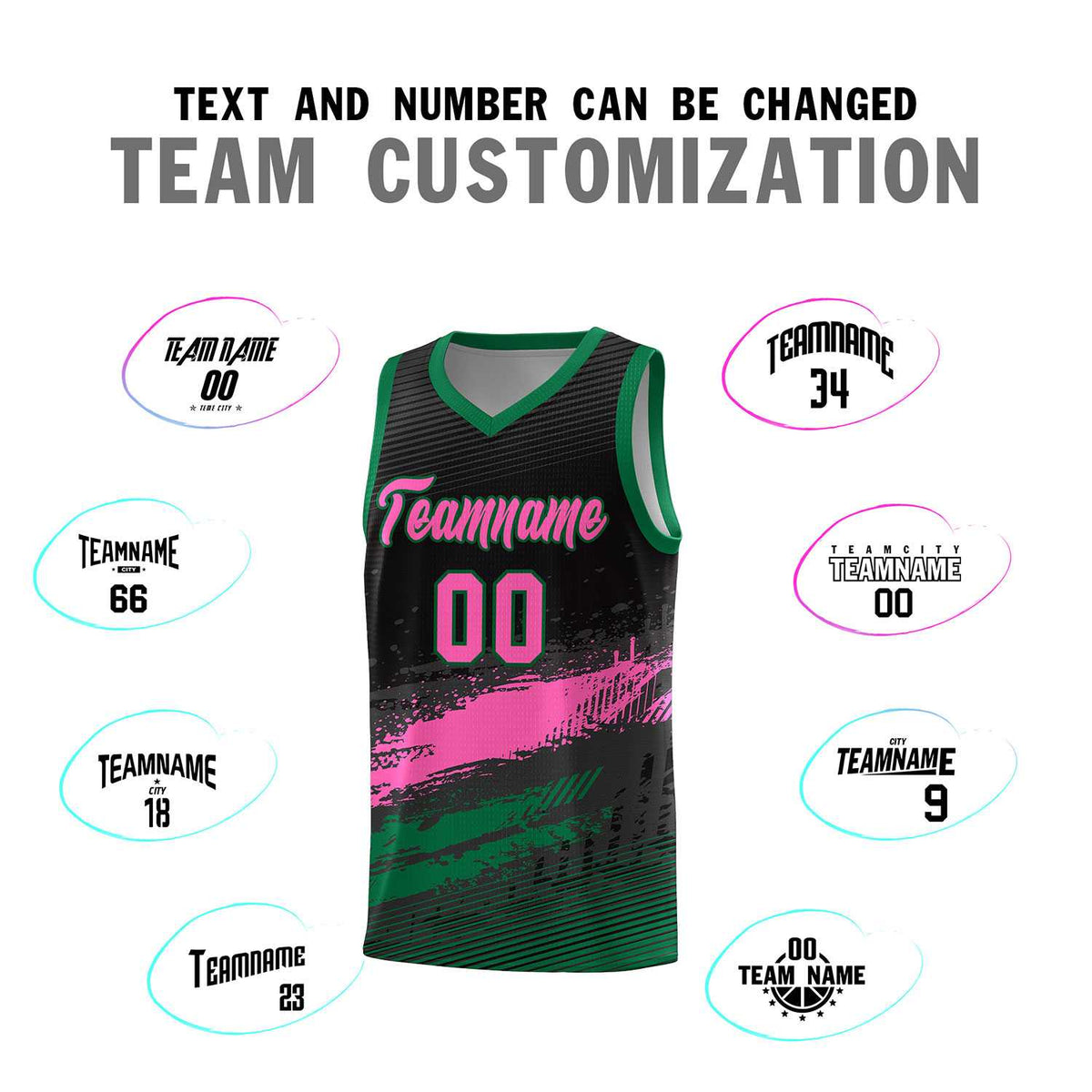 Custom Black Pink and Kelly Green Graffiti Pattern Sports Uniform Basketball Jersey|KXKSHOP