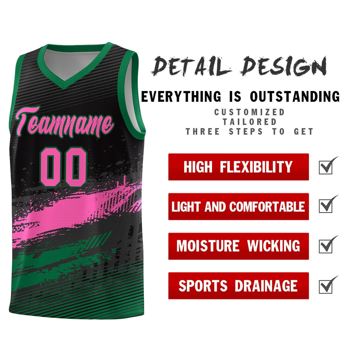 Custom Black Pink and Kelly Green Graffiti Pattern Sports Uniform Basketball Jersey|KXKSHOP