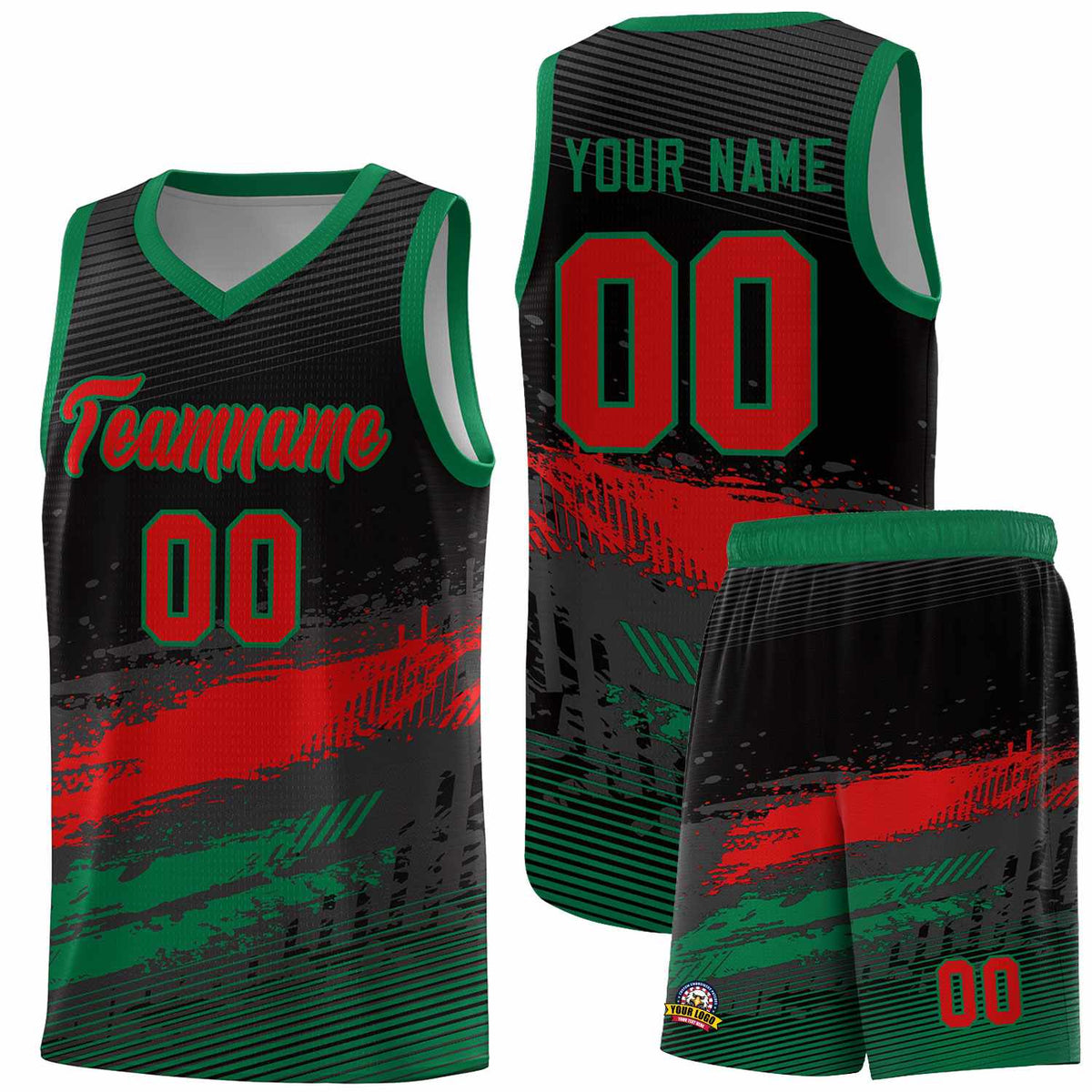 Custom Black Red and Kelly Green Graffiti Pattern Sports Uniform Basketball Jersey|KXKSHOP