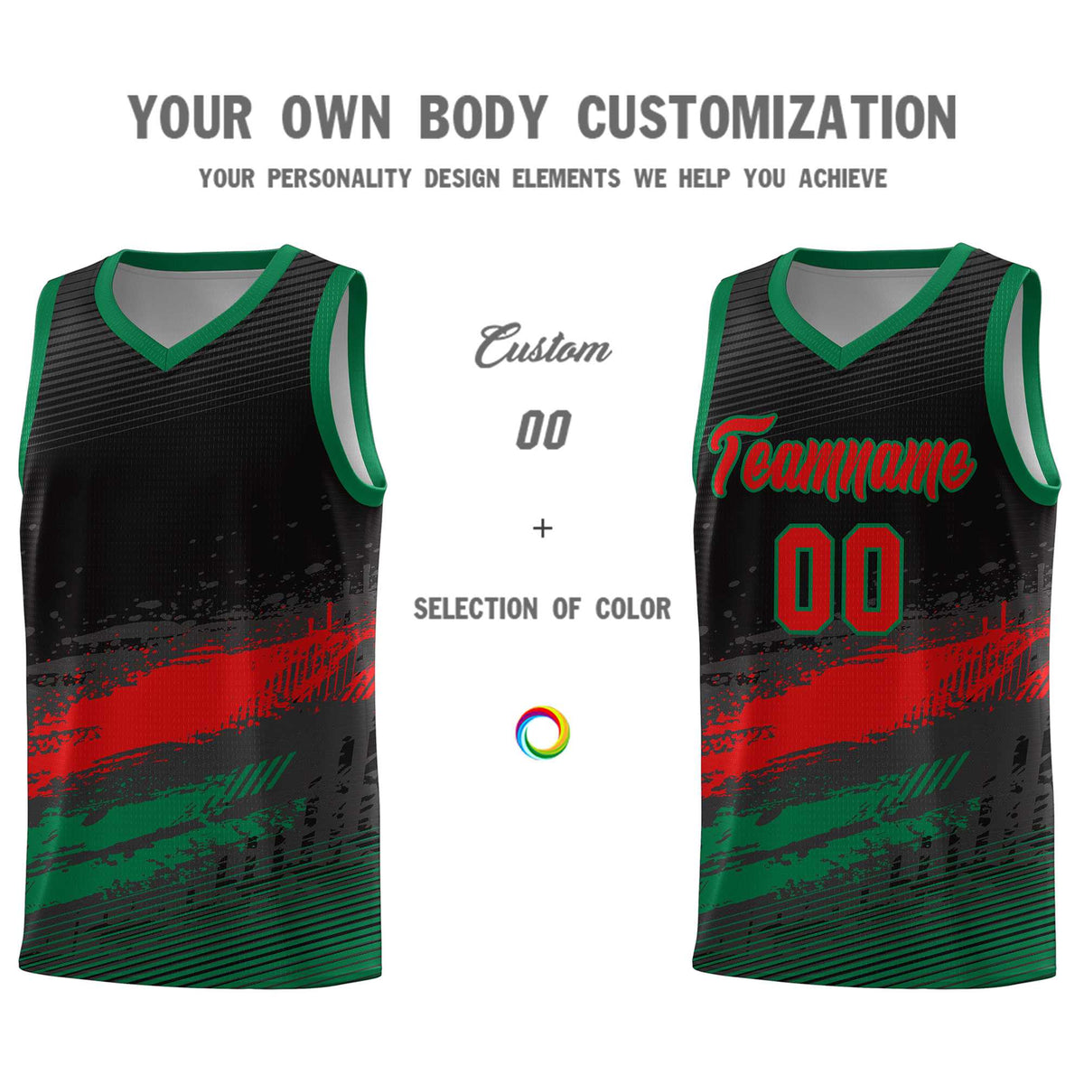 Custom Black Red and Kelly Green Graffiti Pattern Sports Uniform Basketball Jersey|KXKSHOP
