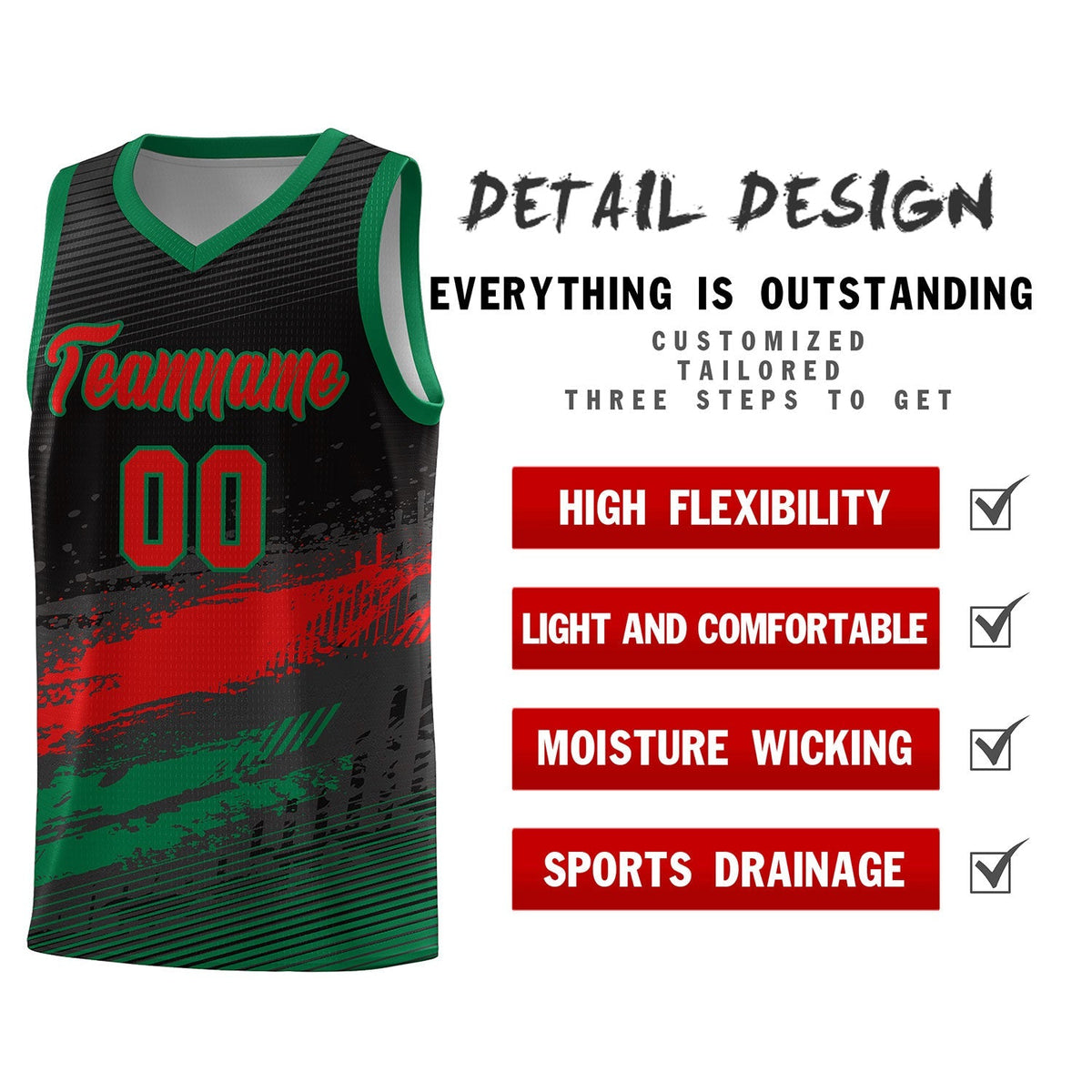 Custom Black Red and Kelly Green Graffiti Pattern Sports Uniform Basketball Jersey|KXKSHOP