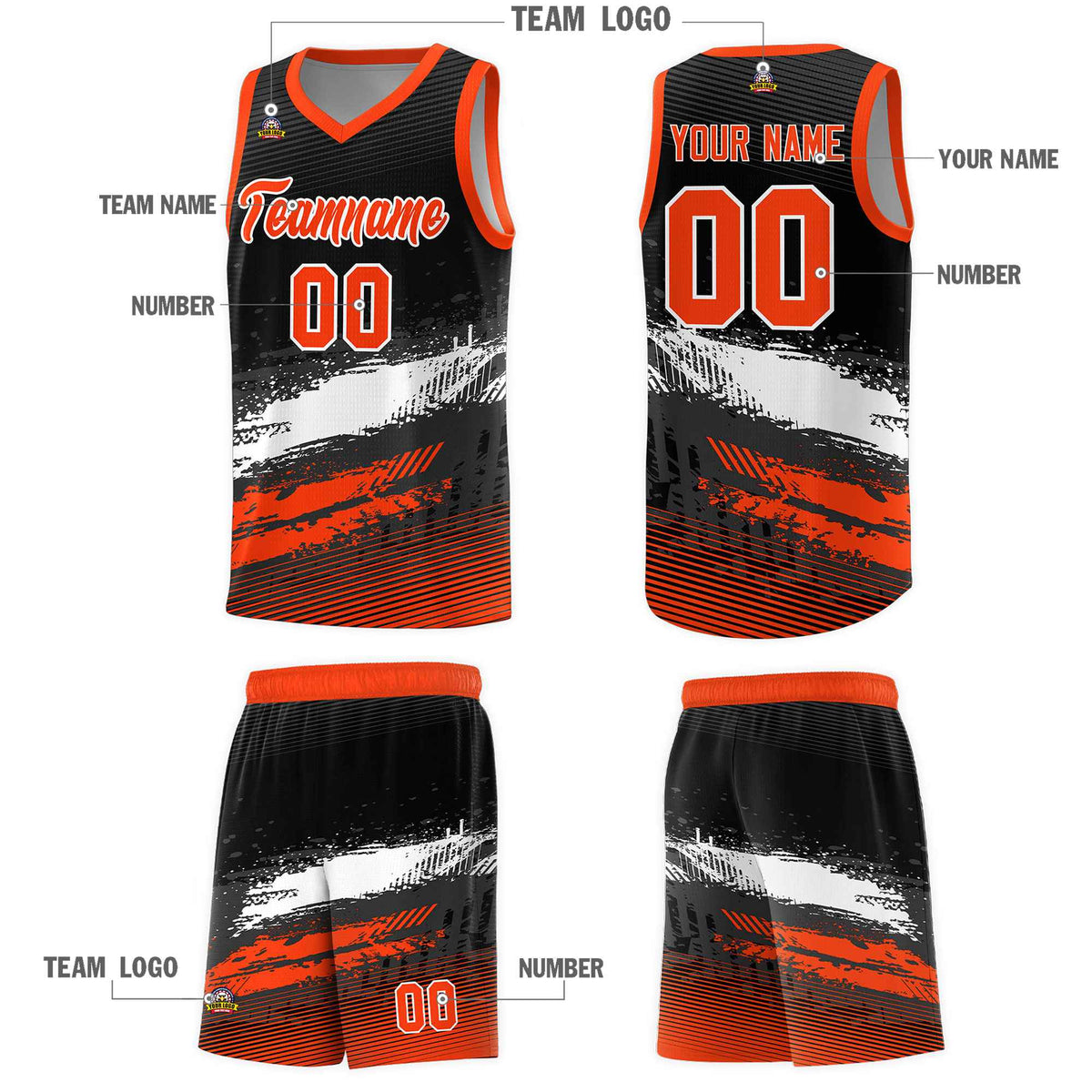 Custom Black White and Orange Graffiti Pattern Sports Uniform Basketball Jersey|KXKSHOP