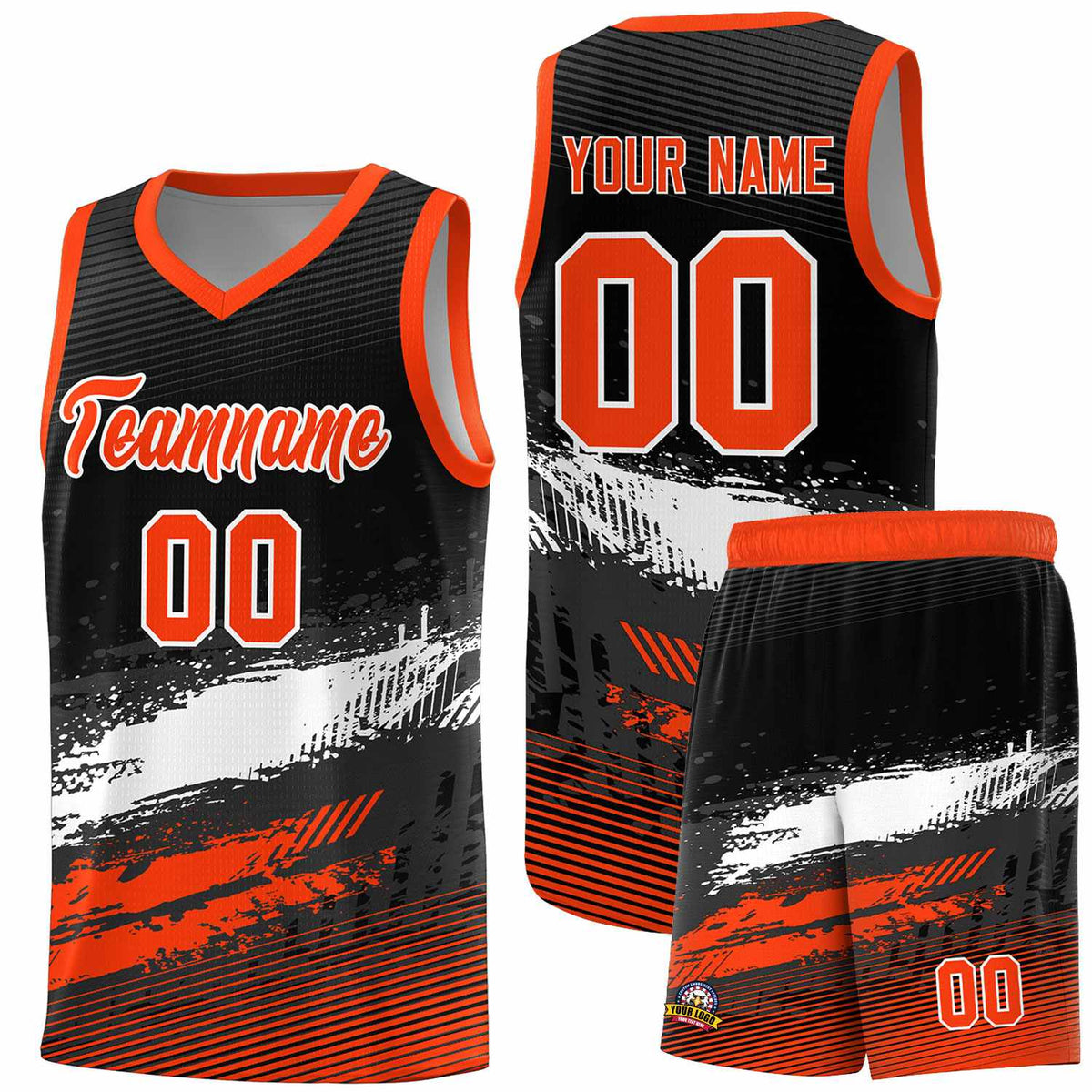 Custom Black White and Orange Graffiti Pattern Sports Uniform Basketball Jersey|KXKSHOP