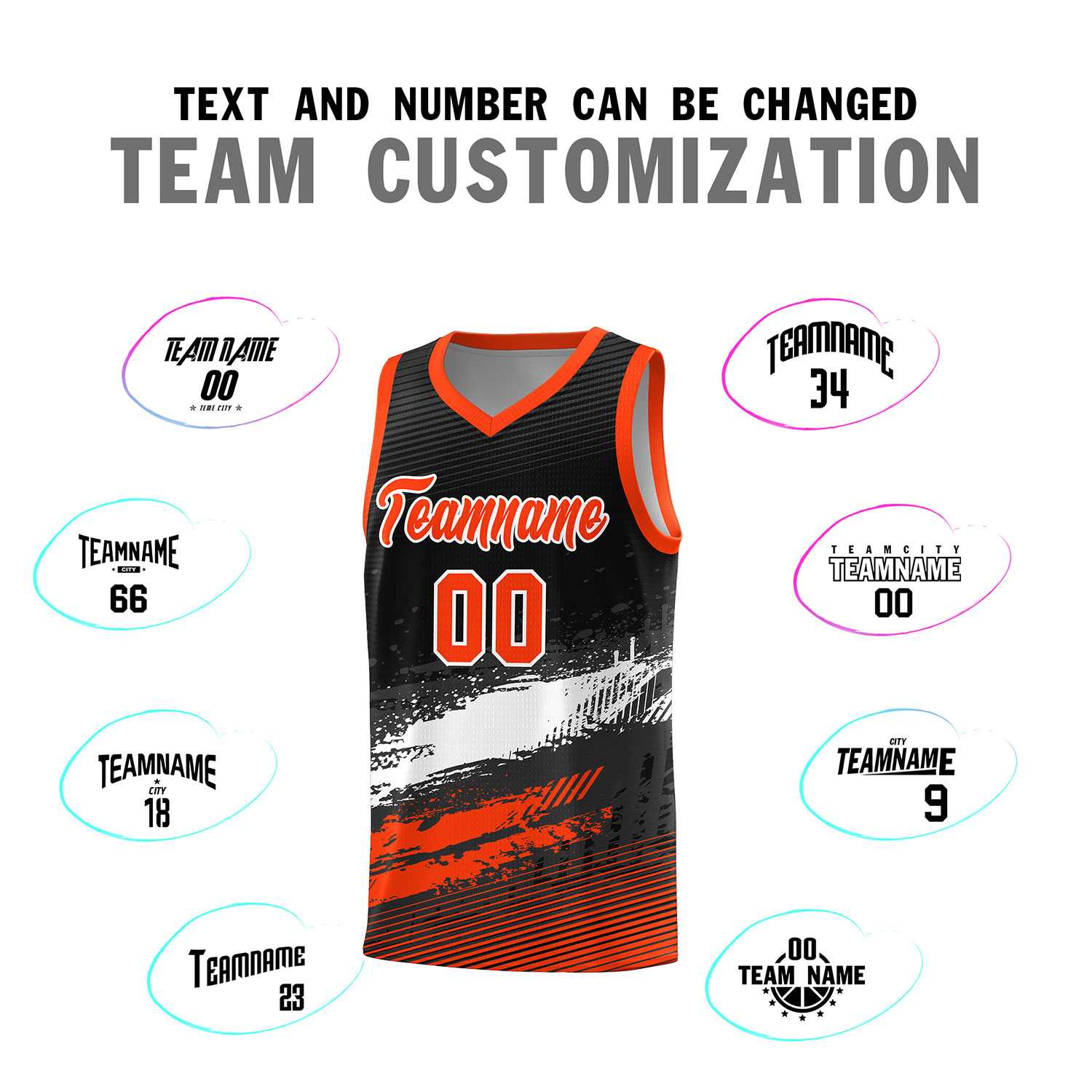 Custom Black White and Orange Graffiti Pattern Sports Uniform Basketball Jersey|KXKSHOP