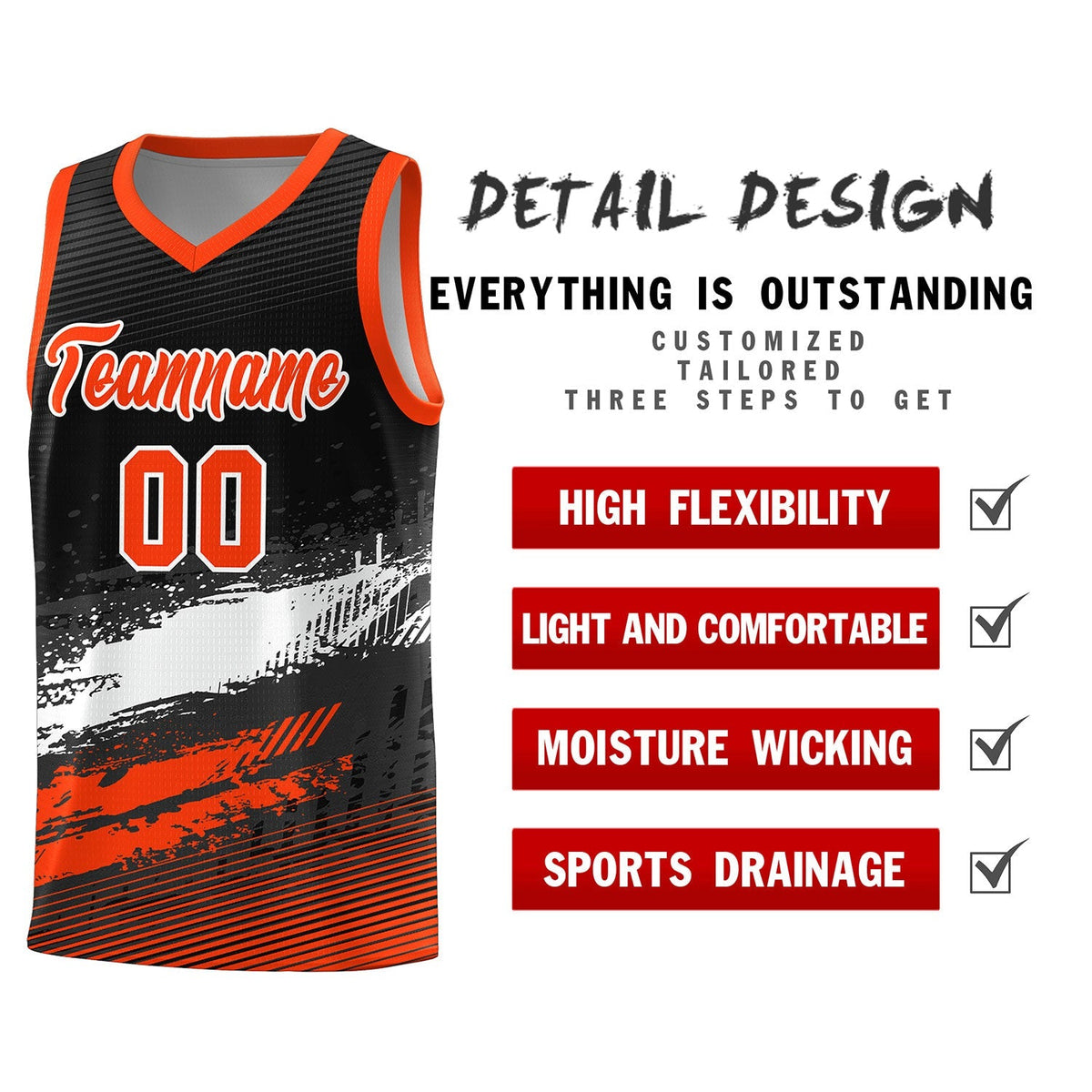 Custom Black White and Orange Graffiti Pattern Sports Uniform Basketball Jersey|KXKSHOP