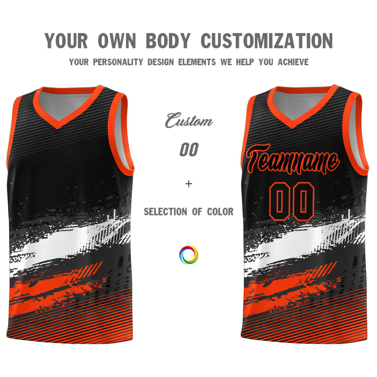 Custom Black White and Orange Graffiti Pattern Sports Uniform Basketball Jersey|KXKSHOP