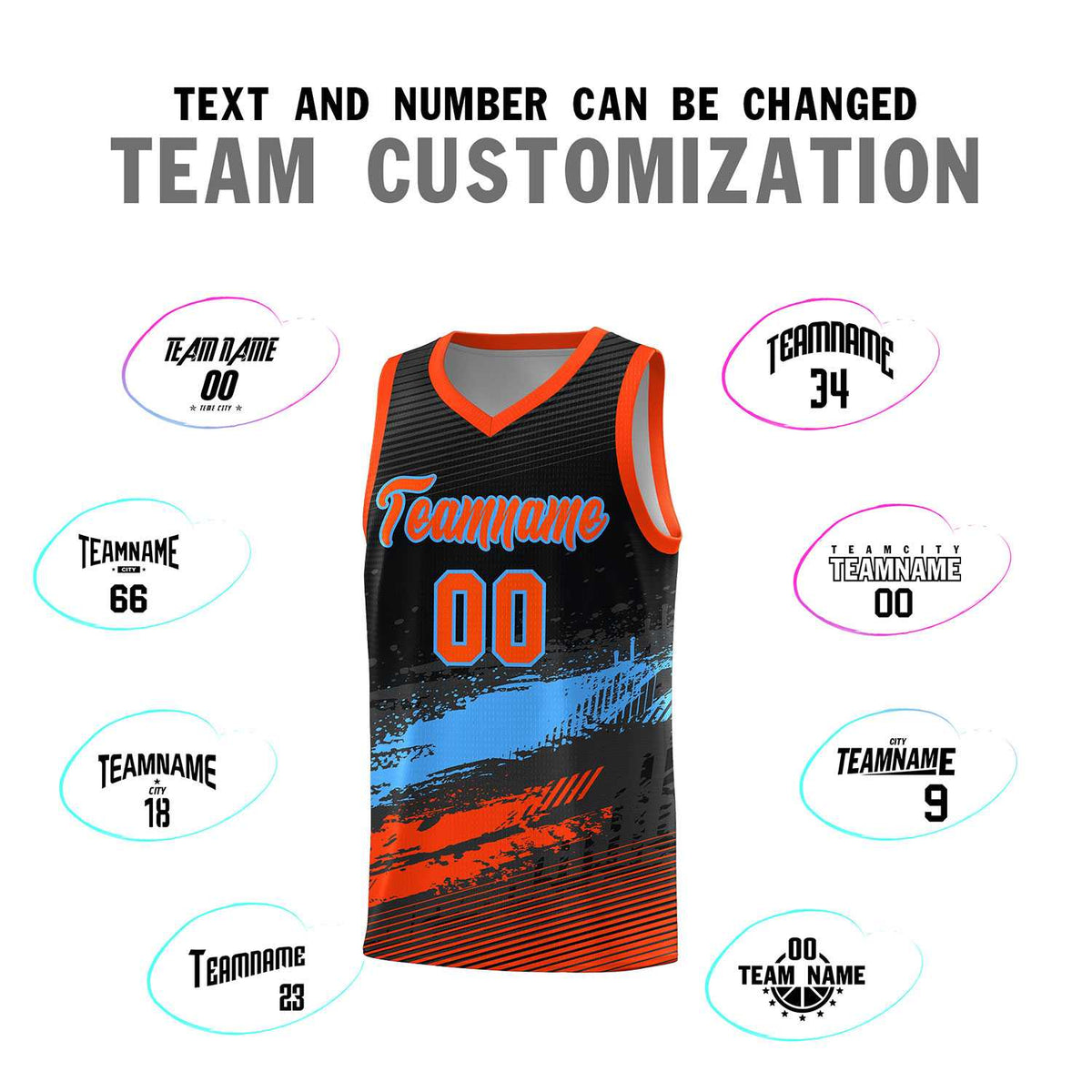 Custom Black Powder Blue and Orange Graffiti Pattern Sports Uniform Basketball Jersey|KXKSHOP