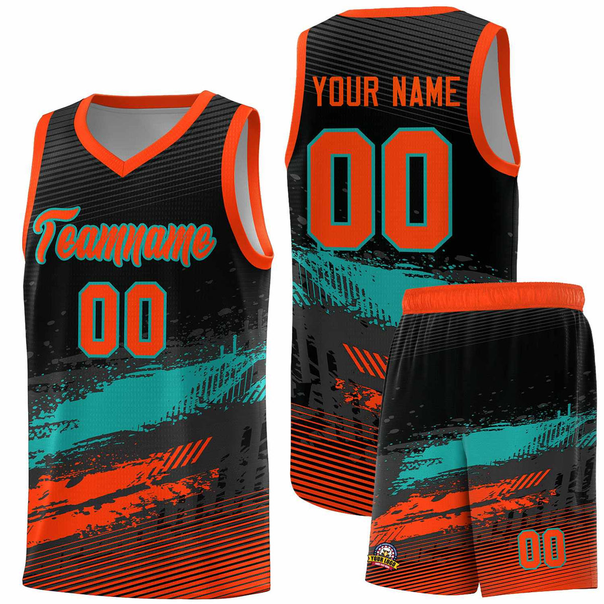 Custom Black Aqua and Orange Graffiti Pattern Sports Uniform Basketball Jersey|KXKSHOP
