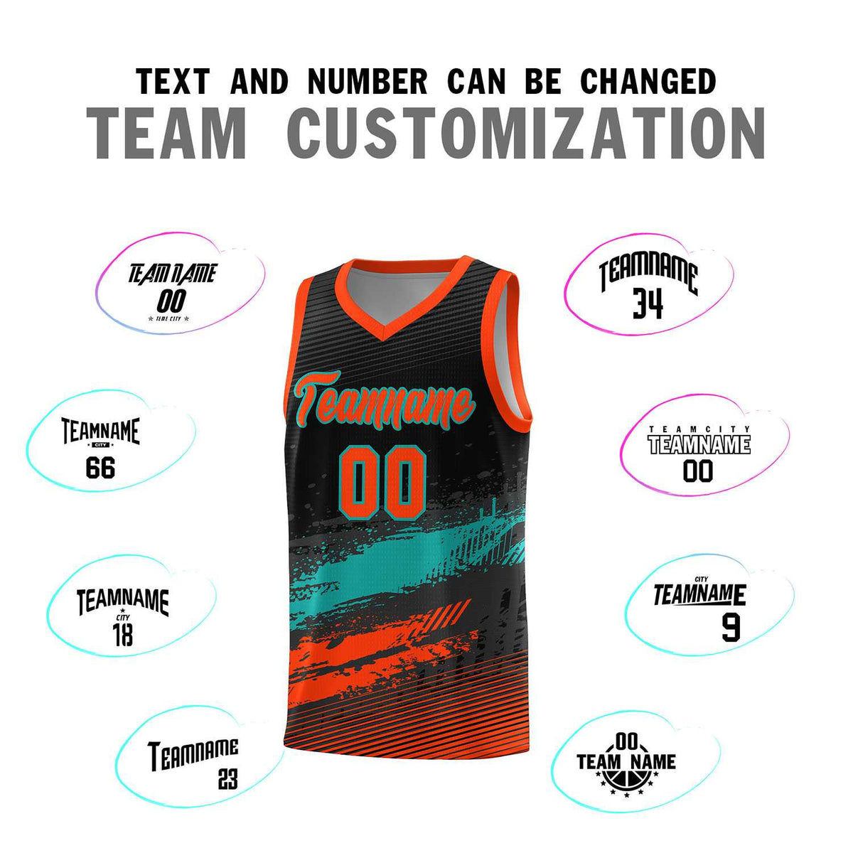 Custom Black Aqua and Orange Graffiti Pattern Sports Uniform Basketball Jersey|KXKSHOP