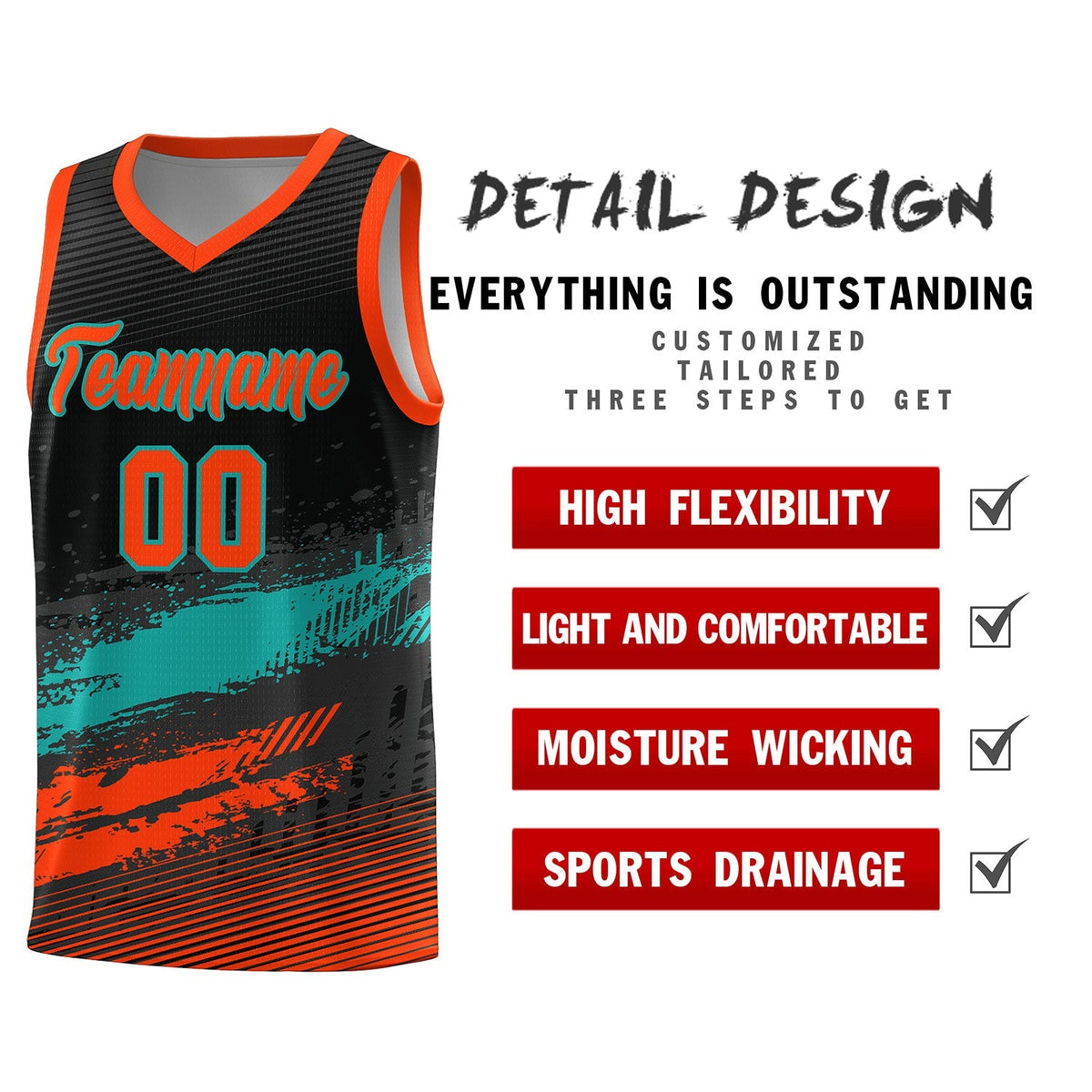 Custom Black Aqua and Orange Graffiti Pattern Sports Uniform Basketball Jersey|KXKSHOP