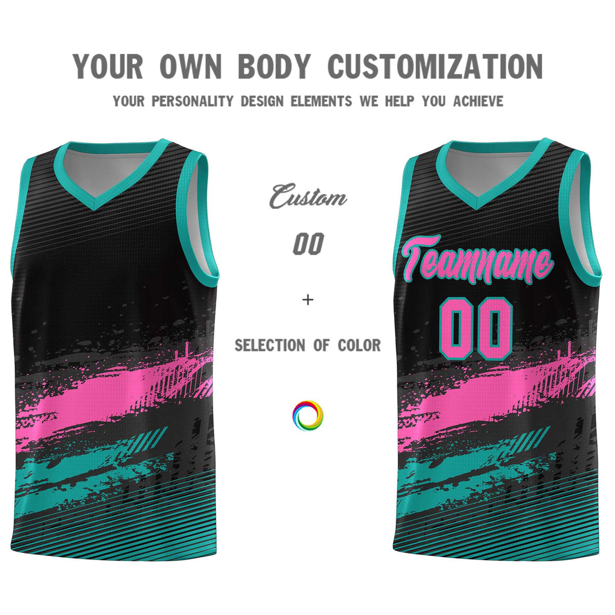 Custom Black Pink and Aqua Graffiti Pattern Sports Uniform Basketball Jersey|KXKSHOP
