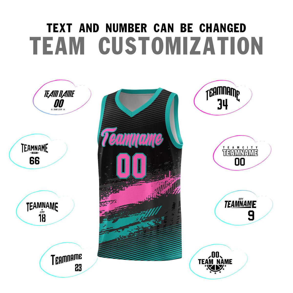 Custom Black Pink and Aqua Graffiti Pattern Sports Uniform Basketball Jersey|KXKSHOP
