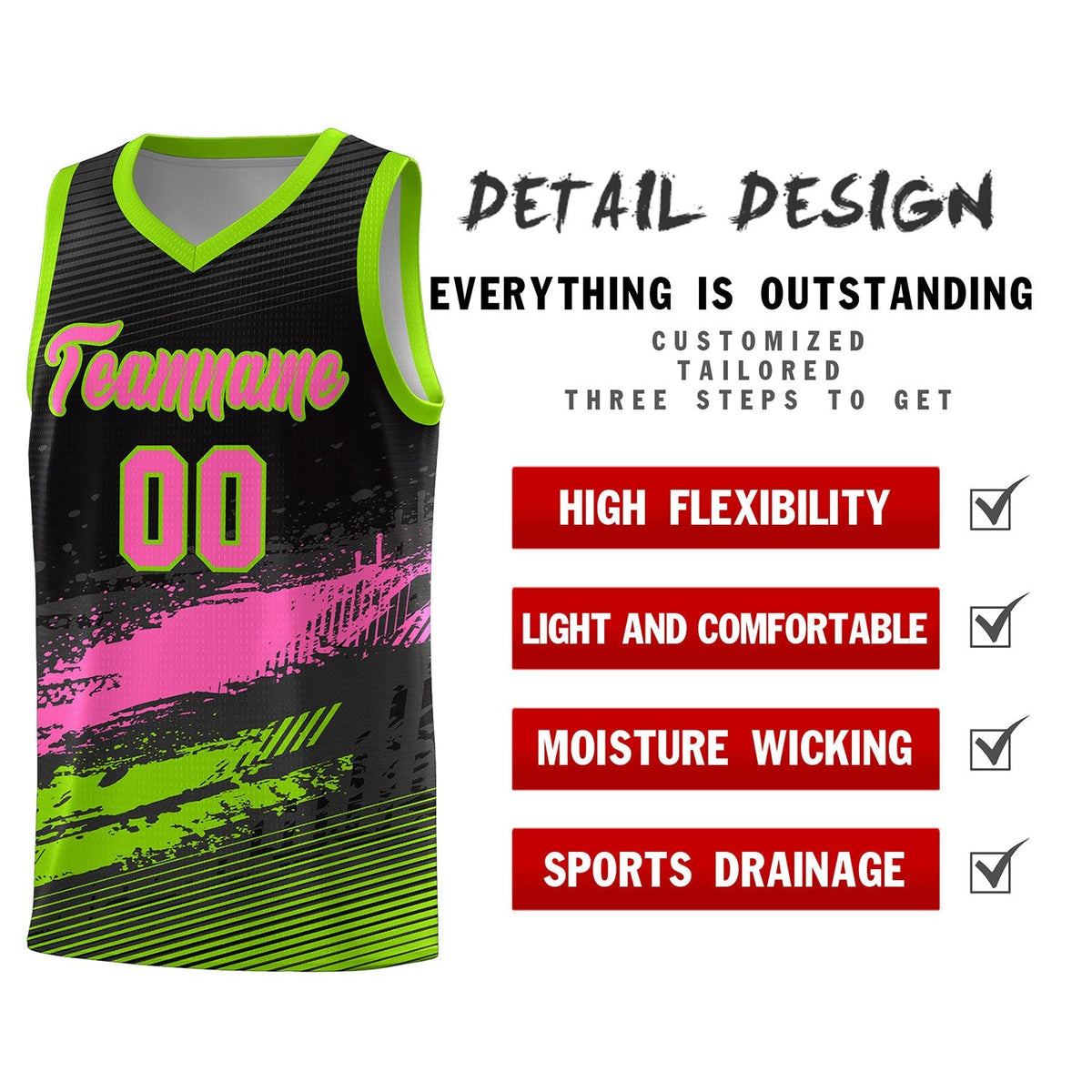 Custom Black Pink and Neon Green Graffiti Pattern Sports Uniform Basketball Jersey|KXKSHOP