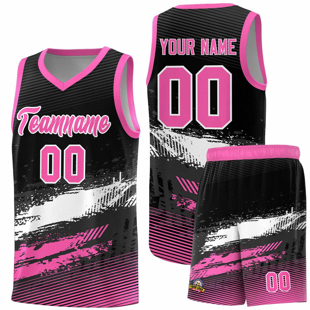 Custom Black White and Pink Graffiti Pattern Sports Uniform Basketball Jersey|KXKSHOP