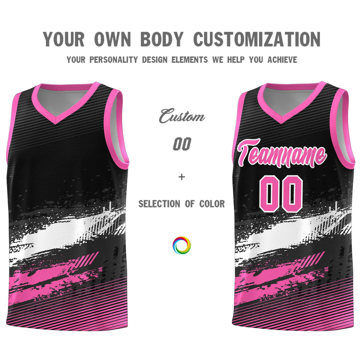 Custom Black White and Pink Graffiti Pattern Sports Uniform Basketball Jersey|KXKSHOP