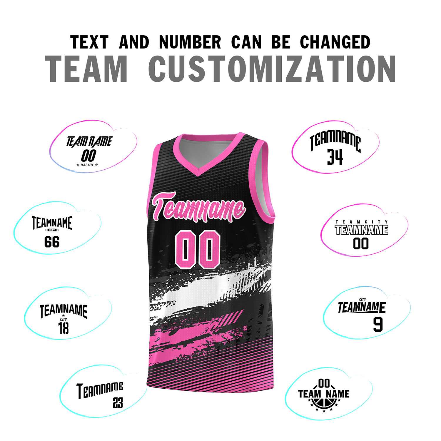 Custom Black White and Pink Graffiti Pattern Sports Uniform Basketball Jersey|KXKSHOP