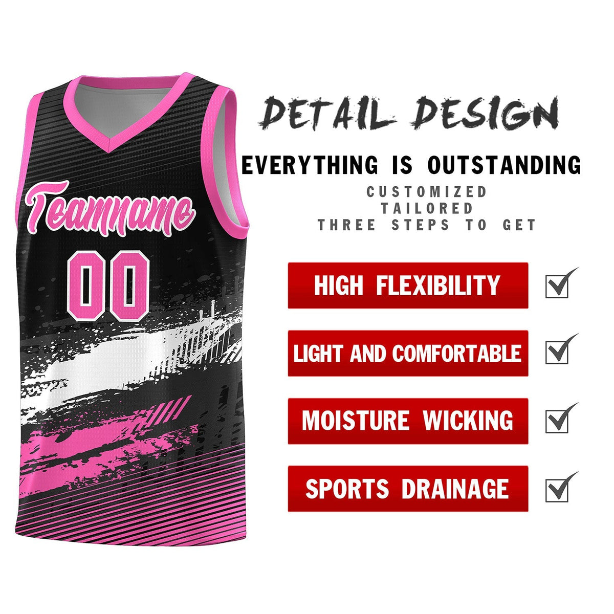 Custom Black White and Pink Graffiti Pattern Sports Uniform Basketball Jersey|KXKSHOP
