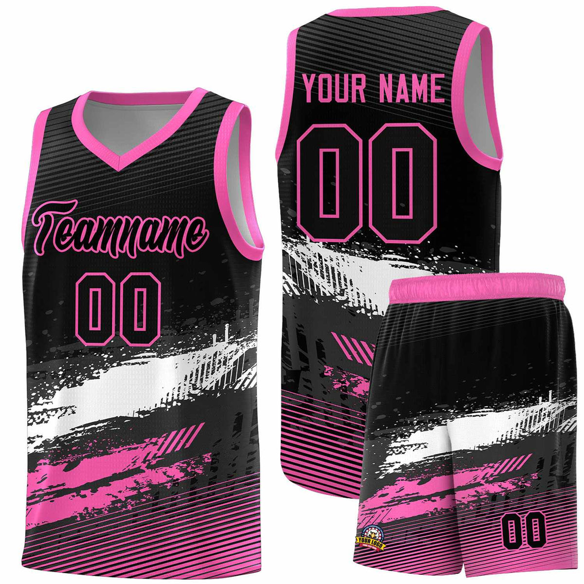 Custom Black White and Pink Graffiti Pattern Sports Uniform Basketball Jersey|KXKSHOP