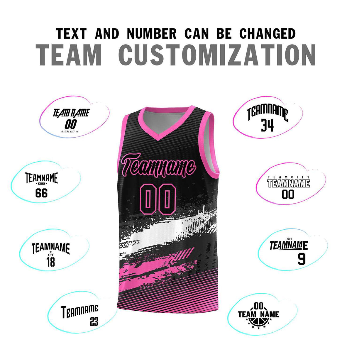 Custom Black White and Pink Graffiti Pattern Sports Uniform Basketball Jersey|KXKSHOP