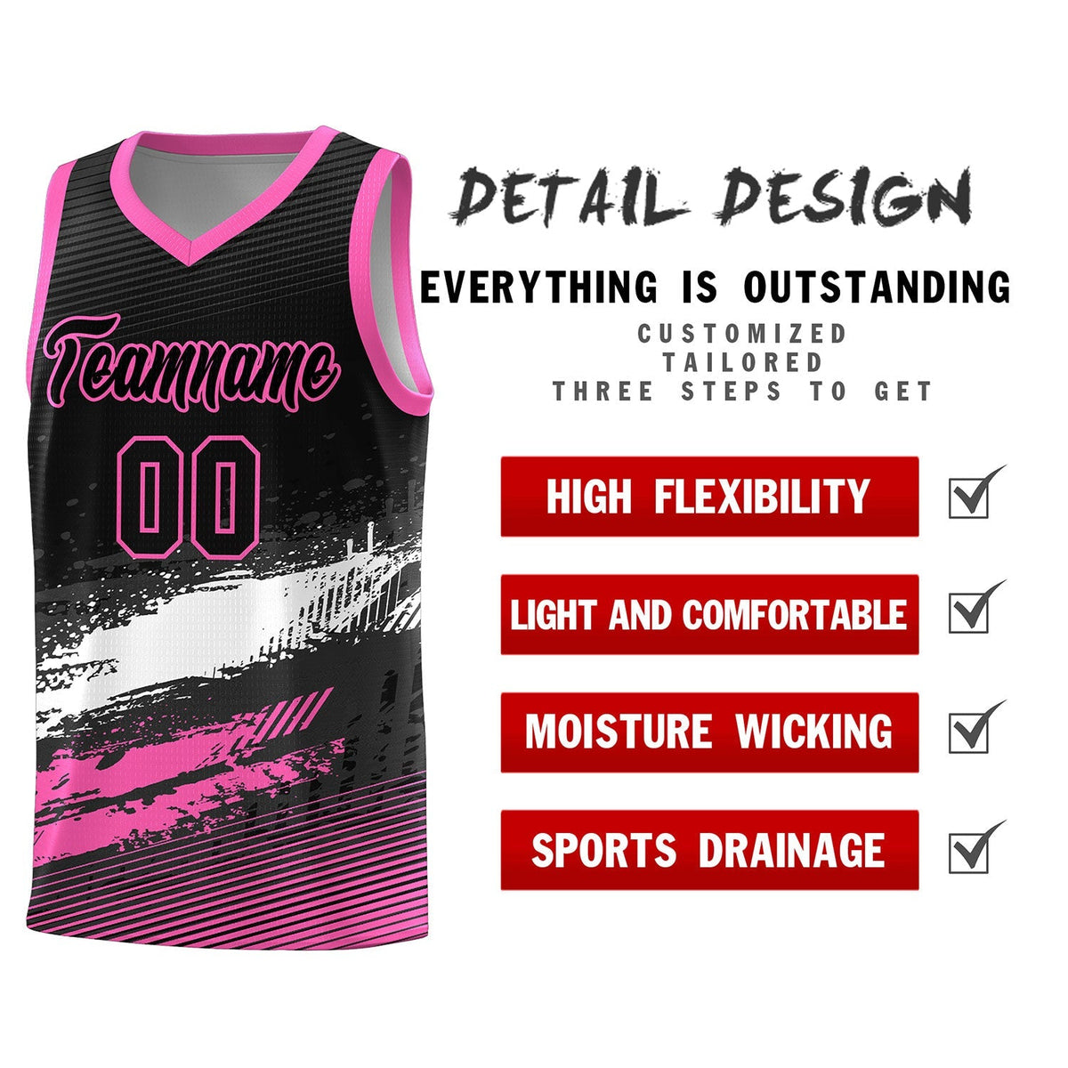 Custom Black White and Pink Graffiti Pattern Sports Uniform Basketball Jersey|KXKSHOP