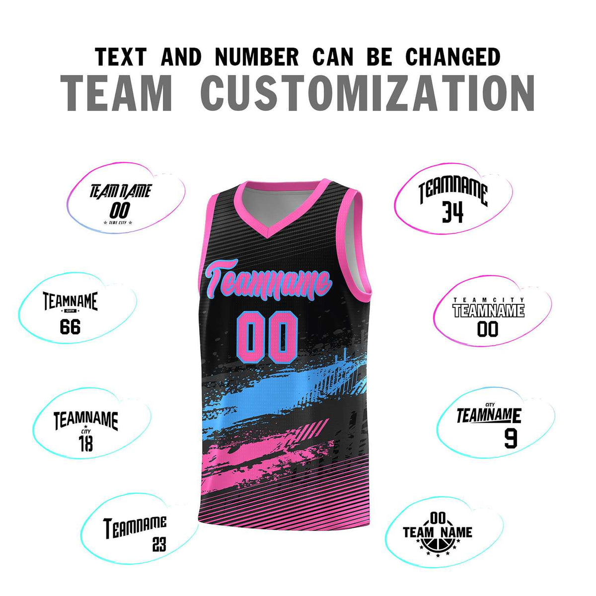 Custom Black Powder Blue and Pink Graffiti Pattern Sports Uniform Basketball Jersey|KXKSHOP