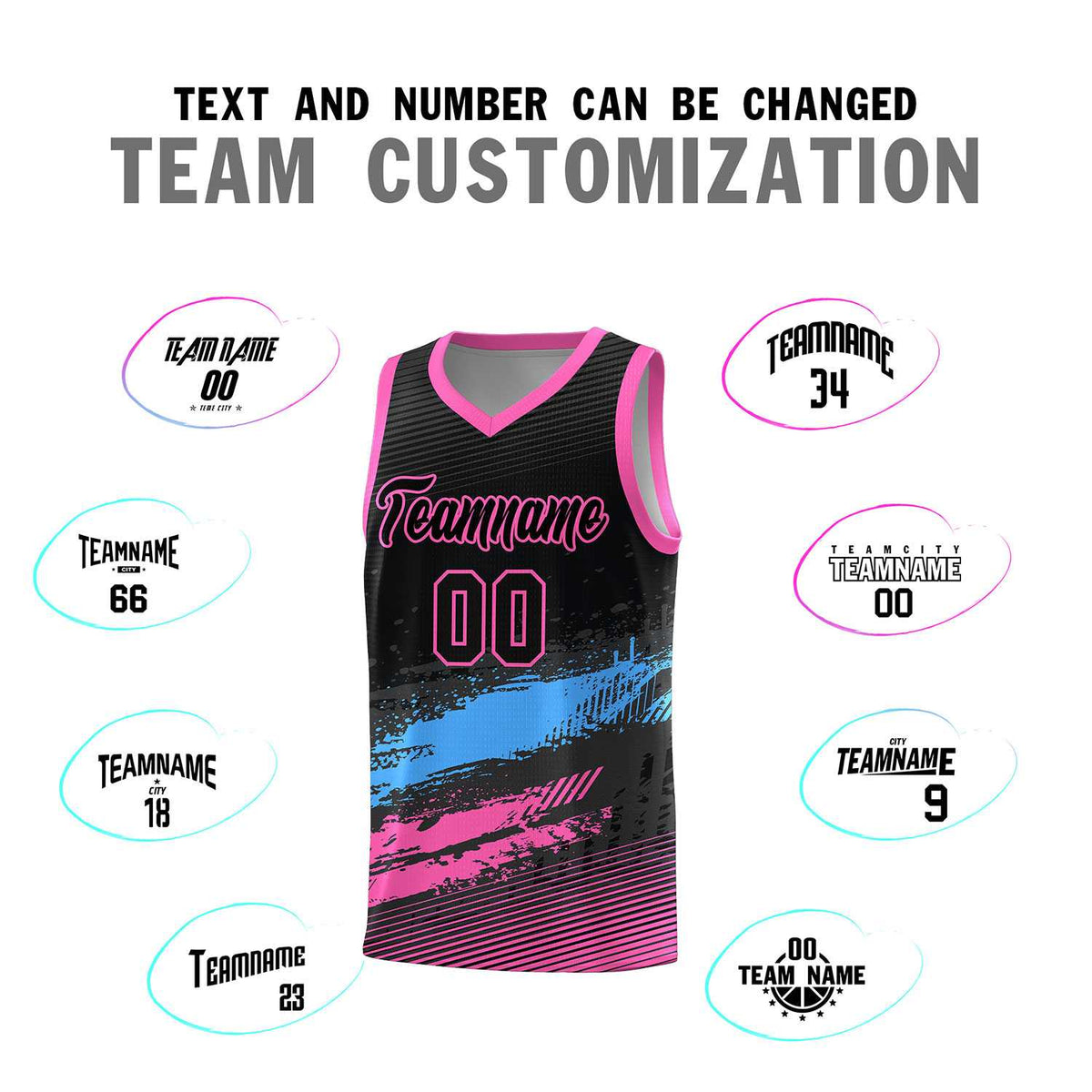 Custom Black Powder Blue and Pink Graffiti Pattern Sports Uniform Basketball Jersey|KXKSHOP