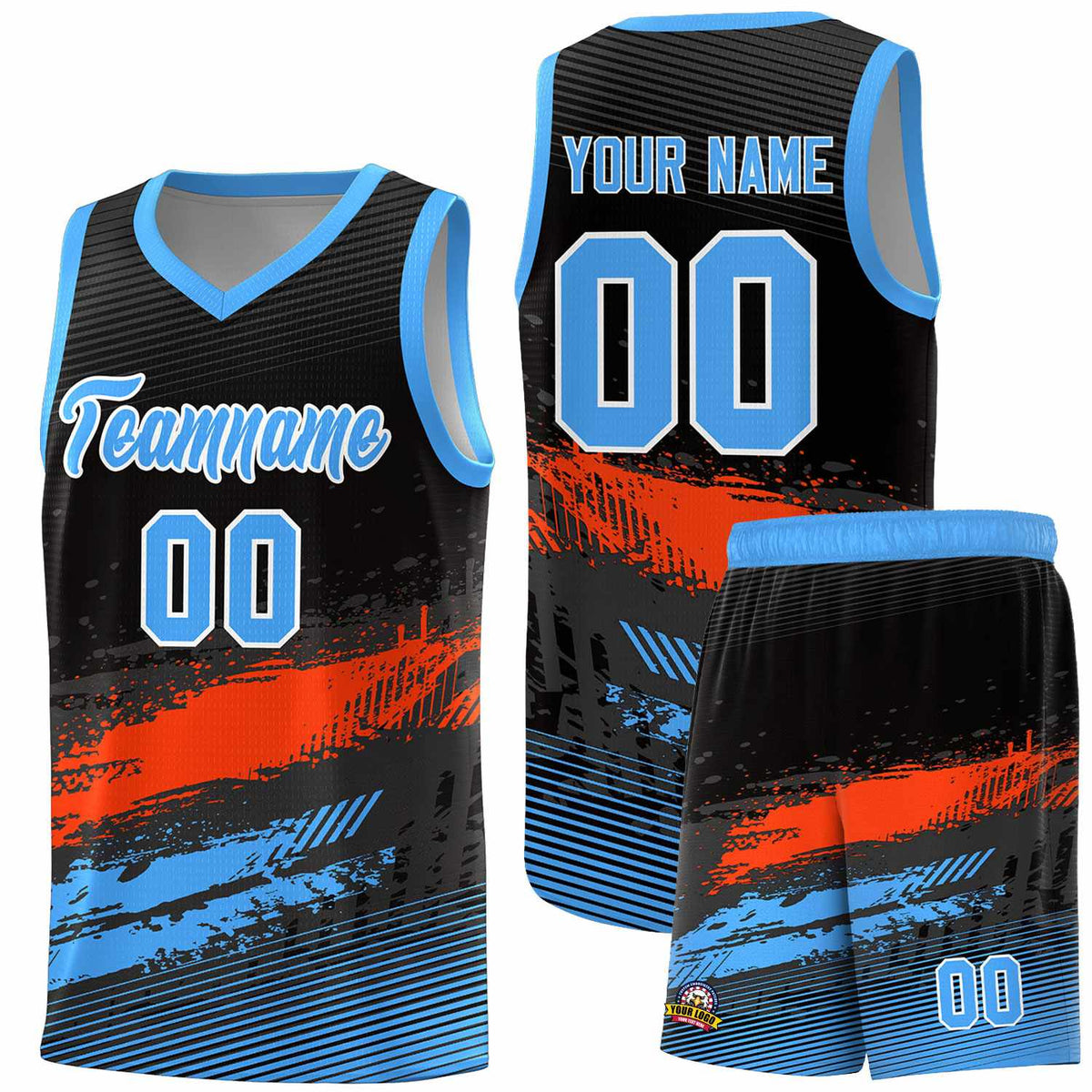 Custom Black Orange and Powder Blue Graffiti Pattern Sports Uniform Basketball Jersey|KXKSHOP