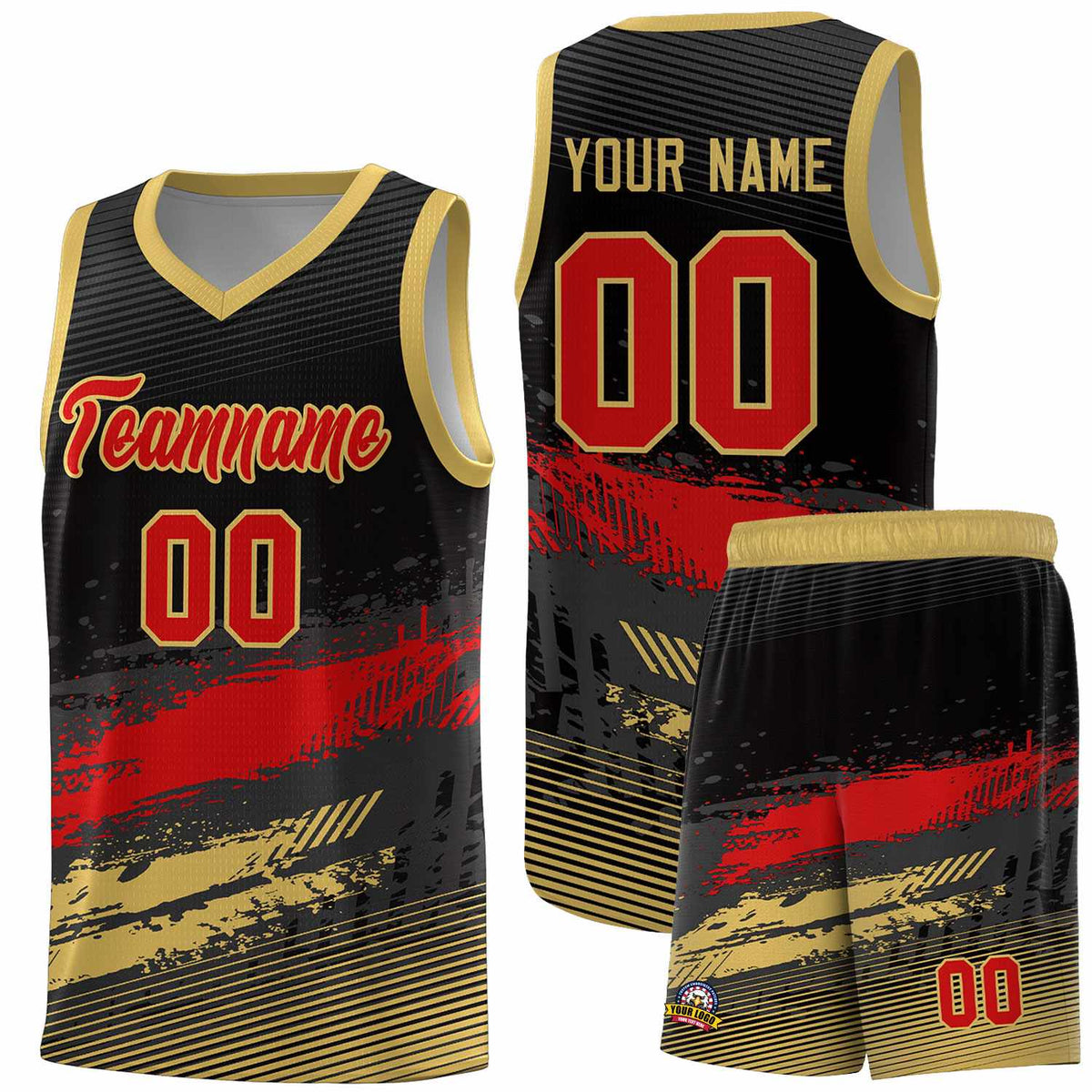 Custom Black Red and Khaki Graffiti Pattern Sports Uniform Basketball Jersey|KXKSHOP