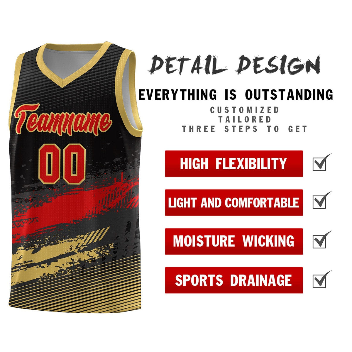 Custom Black Red and Khaki Graffiti Pattern Sports Uniform Basketball Jersey|KXKSHOP
