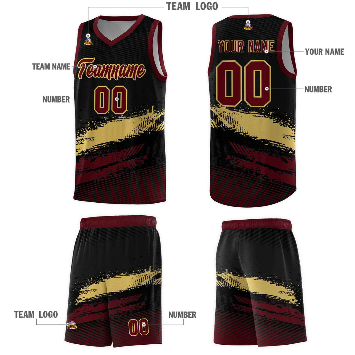 Custom Black Khaki and Red Graffiti Pattern Sports Uniform Basketball Jersey|KXKSHOP