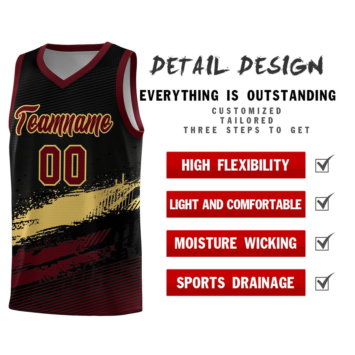 Custom Black Khaki and Red Graffiti Pattern Sports Uniform Basketball Jersey|KXKSHOP