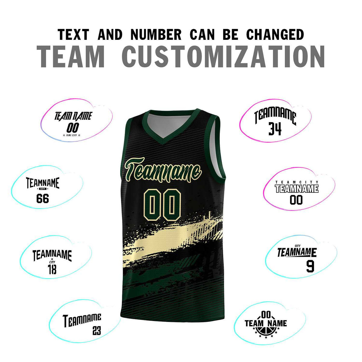 Custom Black Cream and Hunter Green Graffiti Pattern Sports Uniform Basketball Jersey|KXKSHOP