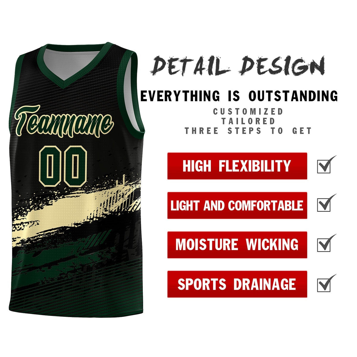 Custom Black Cream and Hunter Green Graffiti Pattern Sports Uniform Basketball Jersey|KXKSHOP